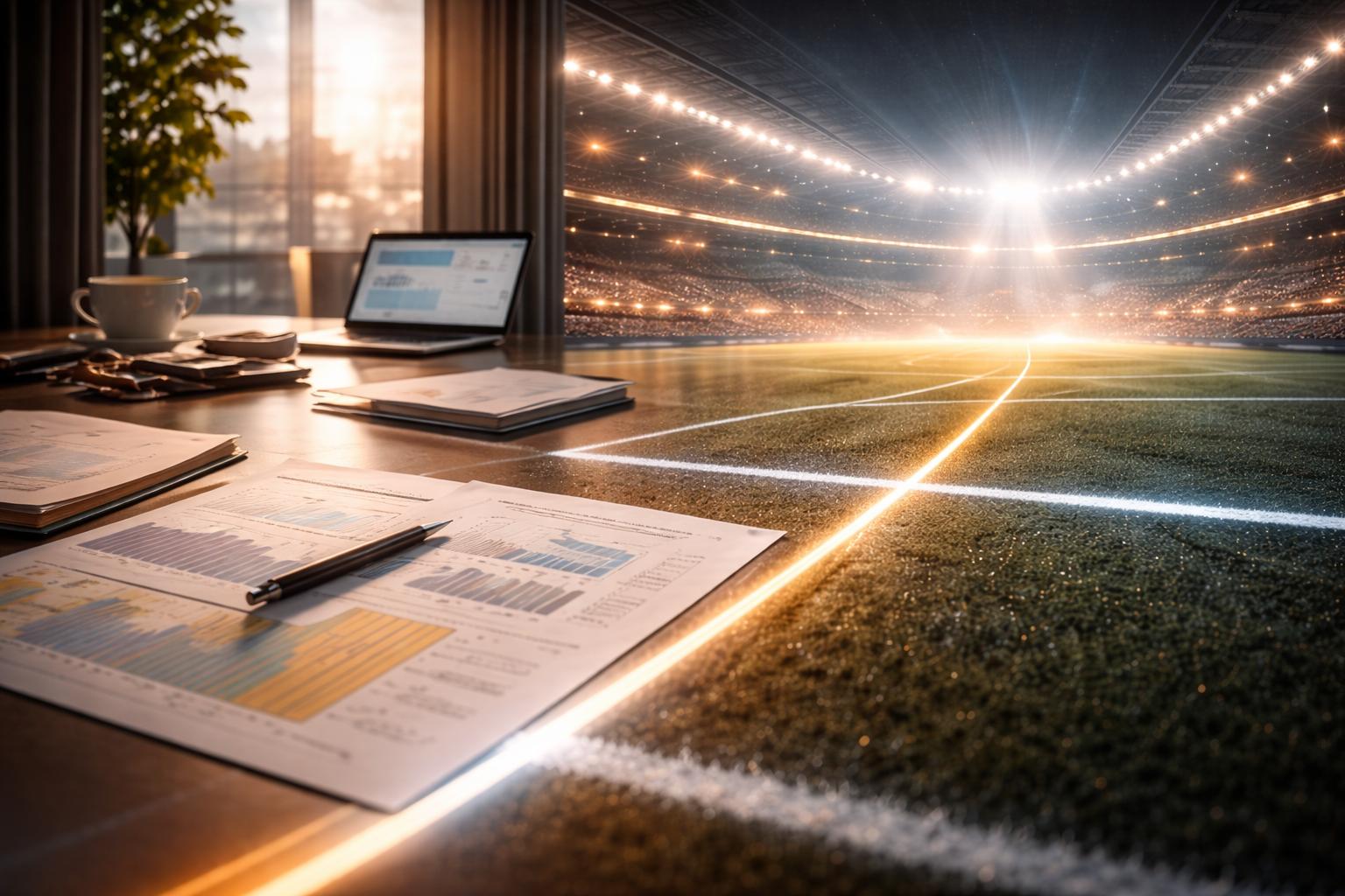 Runners sprinting on a track at night under bright stadium lights