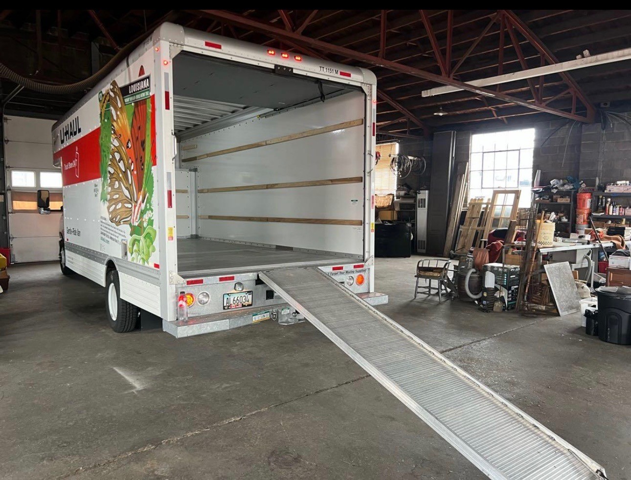A moving truck being loaded