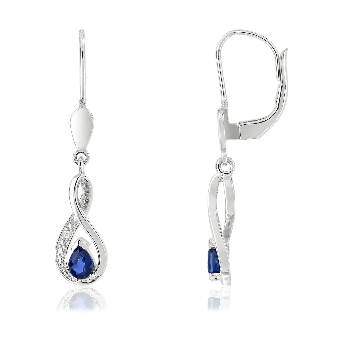 Boucles d'oreilles en or blanc 375 sertie de diamants et saphirs