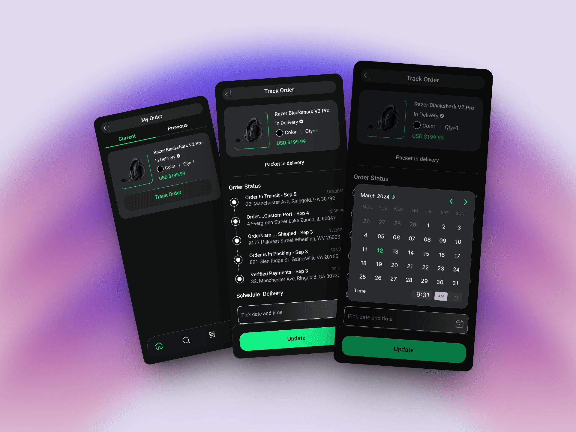 Product delievery schedule pages | E-gaming equipments | Ecommerce App