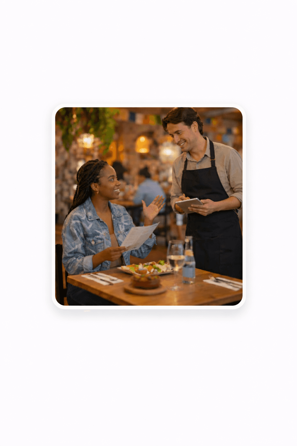 Afro woman ordering in spanish at a restaurant