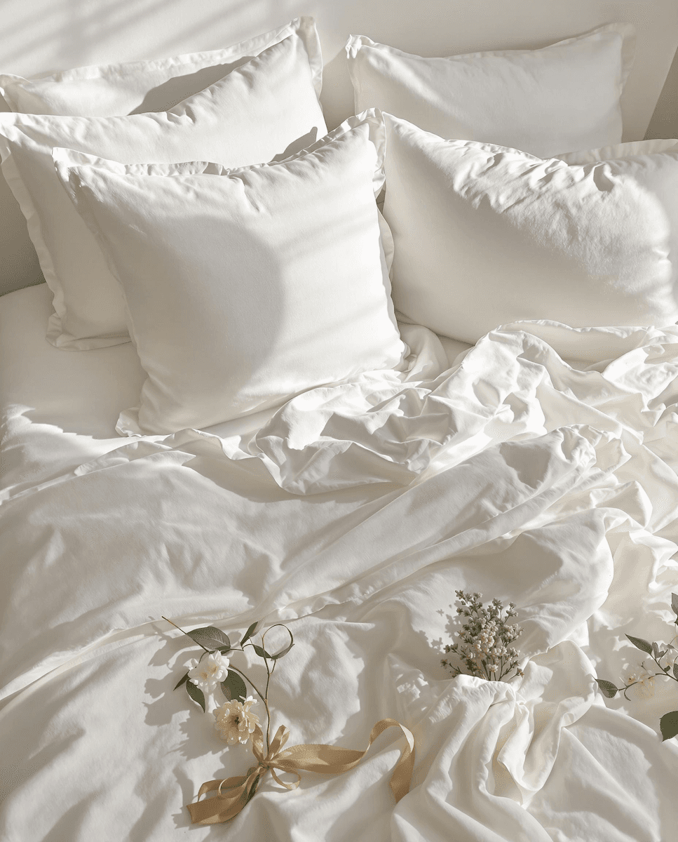 Bedsheets witha silk bed pillows