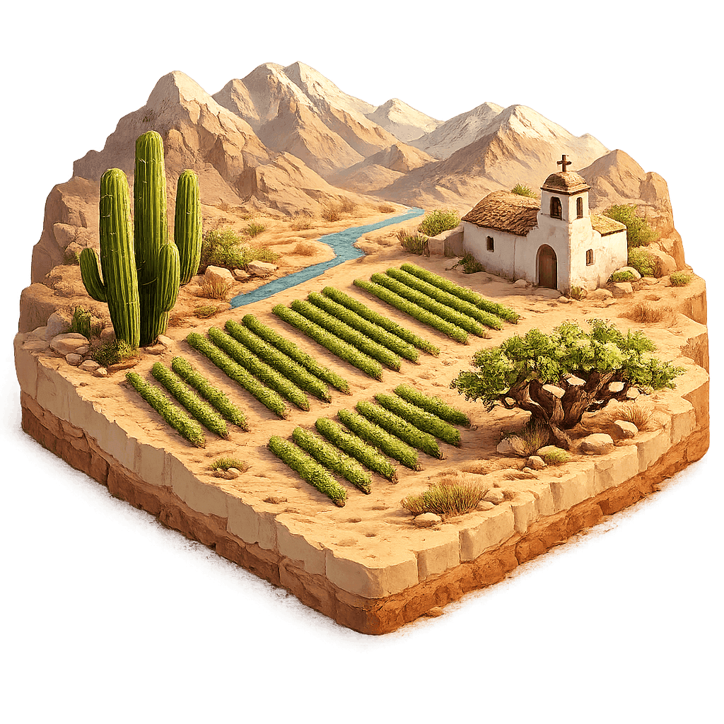 Artistic illustration of the La Rioja wine region.