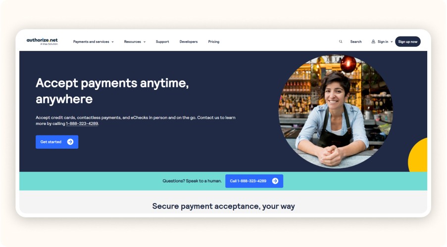 Authorize.Net homepage