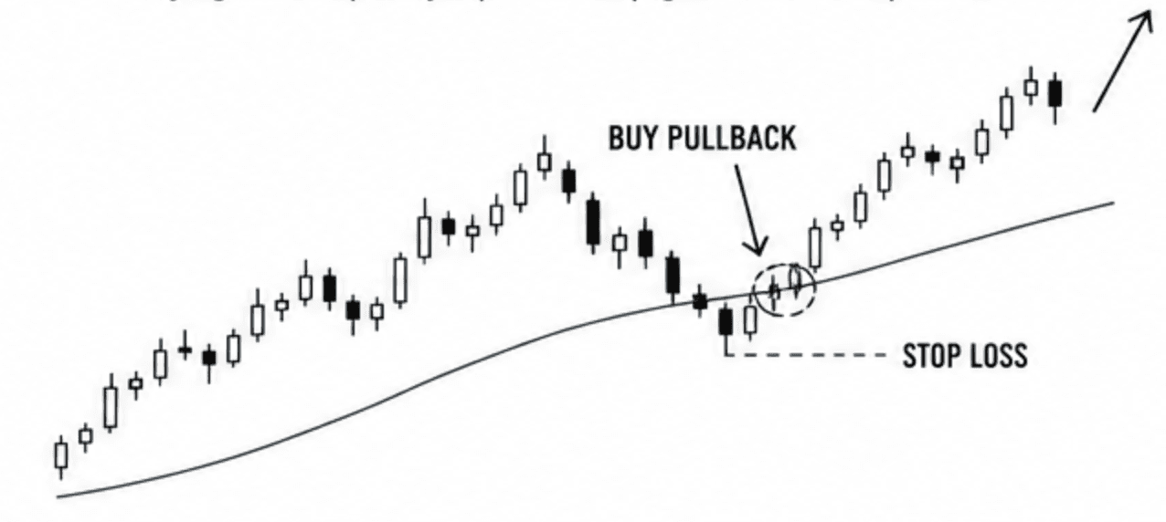 Candlestick chart showing an entry after the pullback