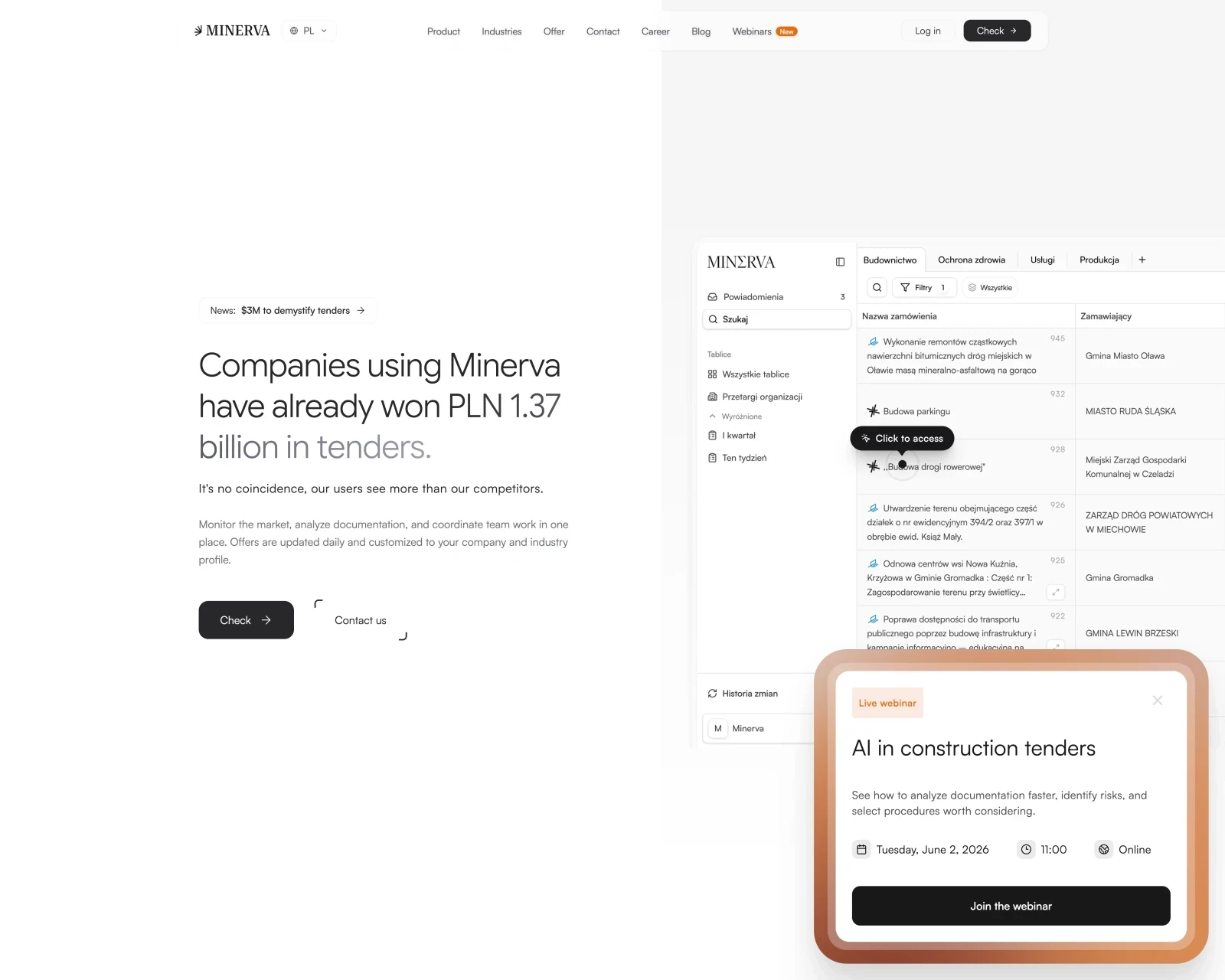 Minerva tender management dashboard