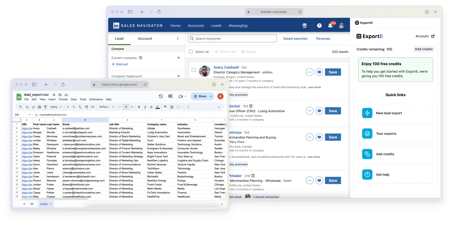 Screenshot of automated email finder