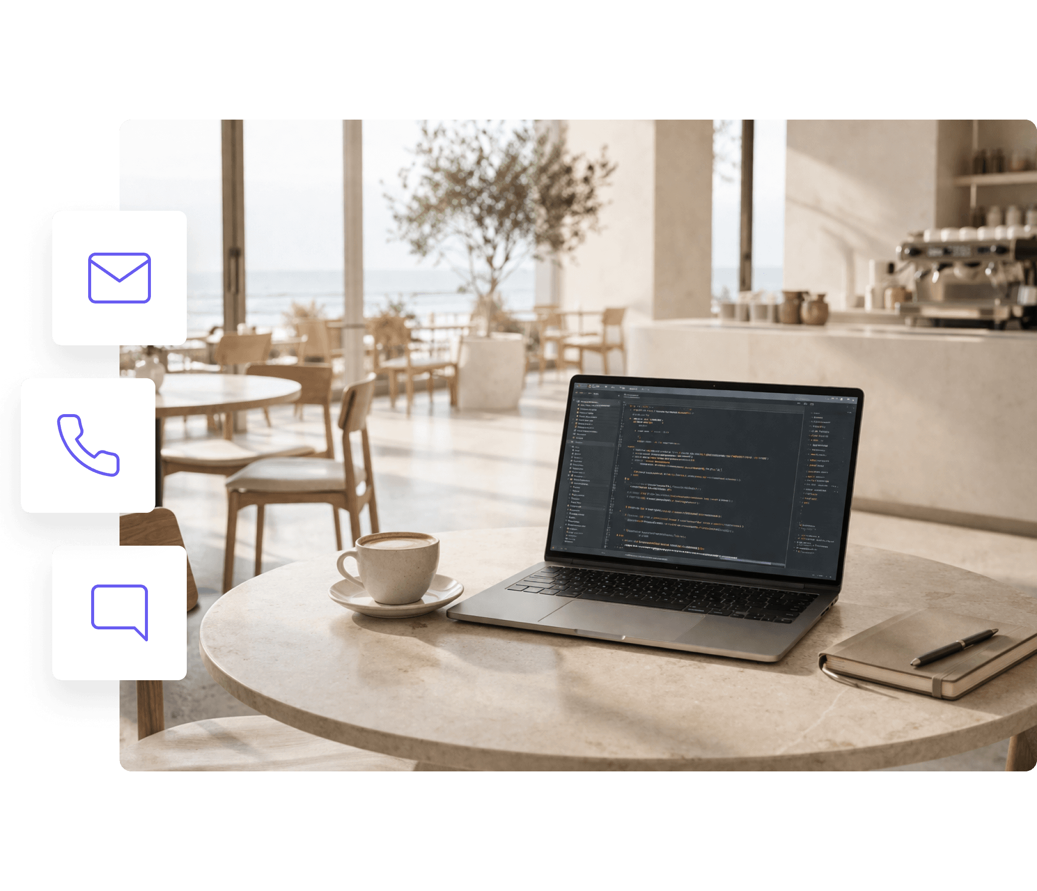 A woman in a white dress and sandals walks past terracotta planters with blooming flowers in a sunlit Mediterranean-style alley.
