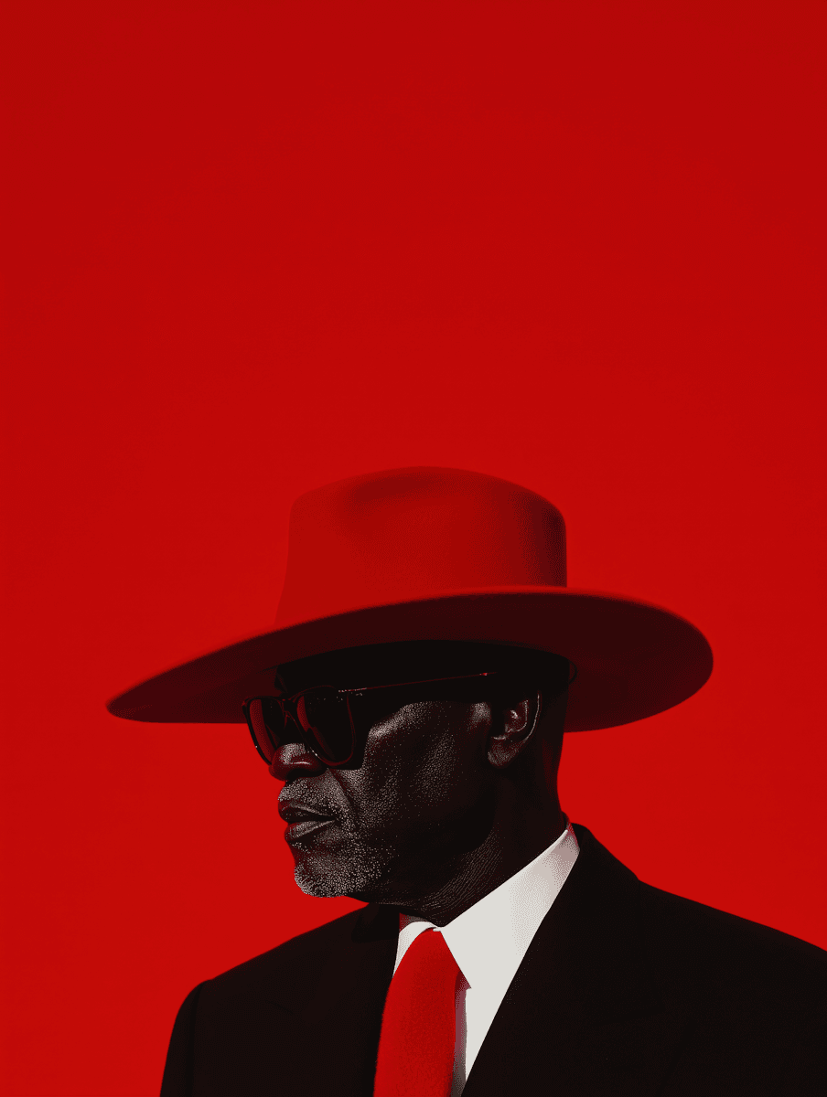 men with big red hat