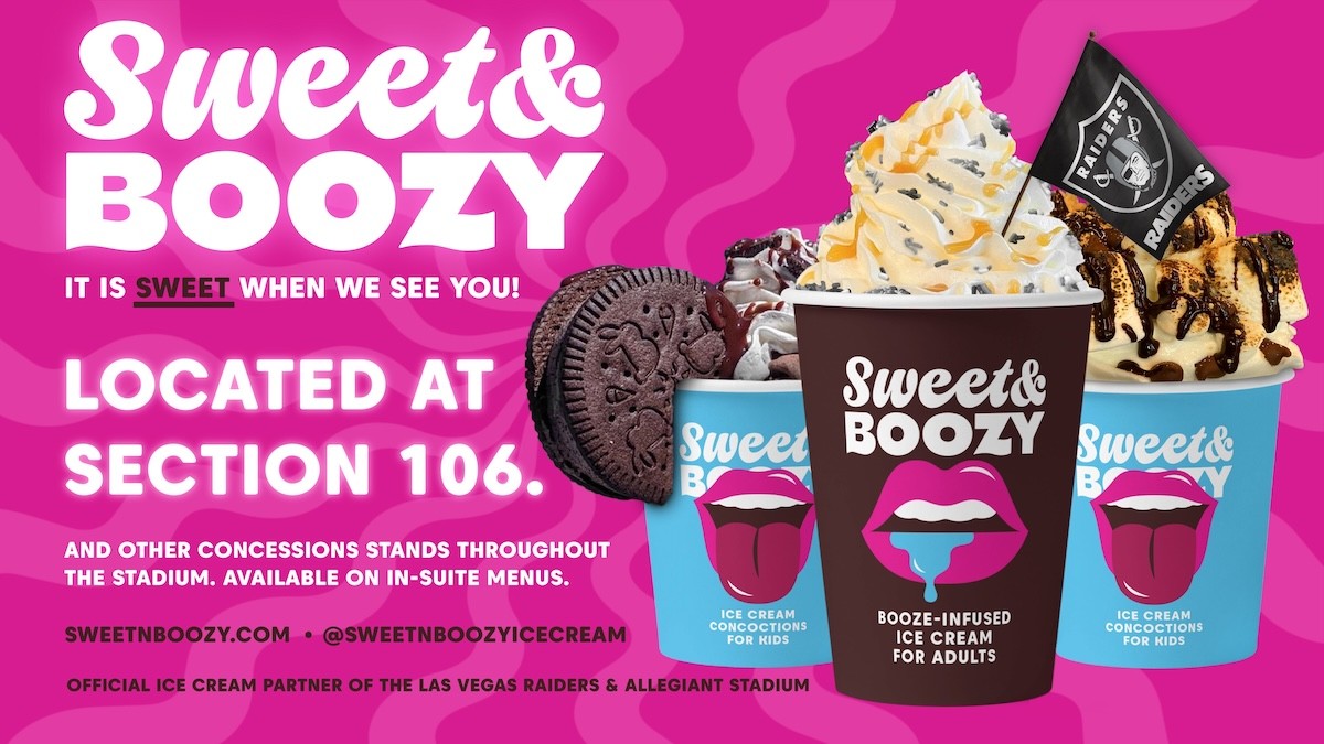 Sweet & Boozy ice cream game day ad for las Vegas raiders Horizontal