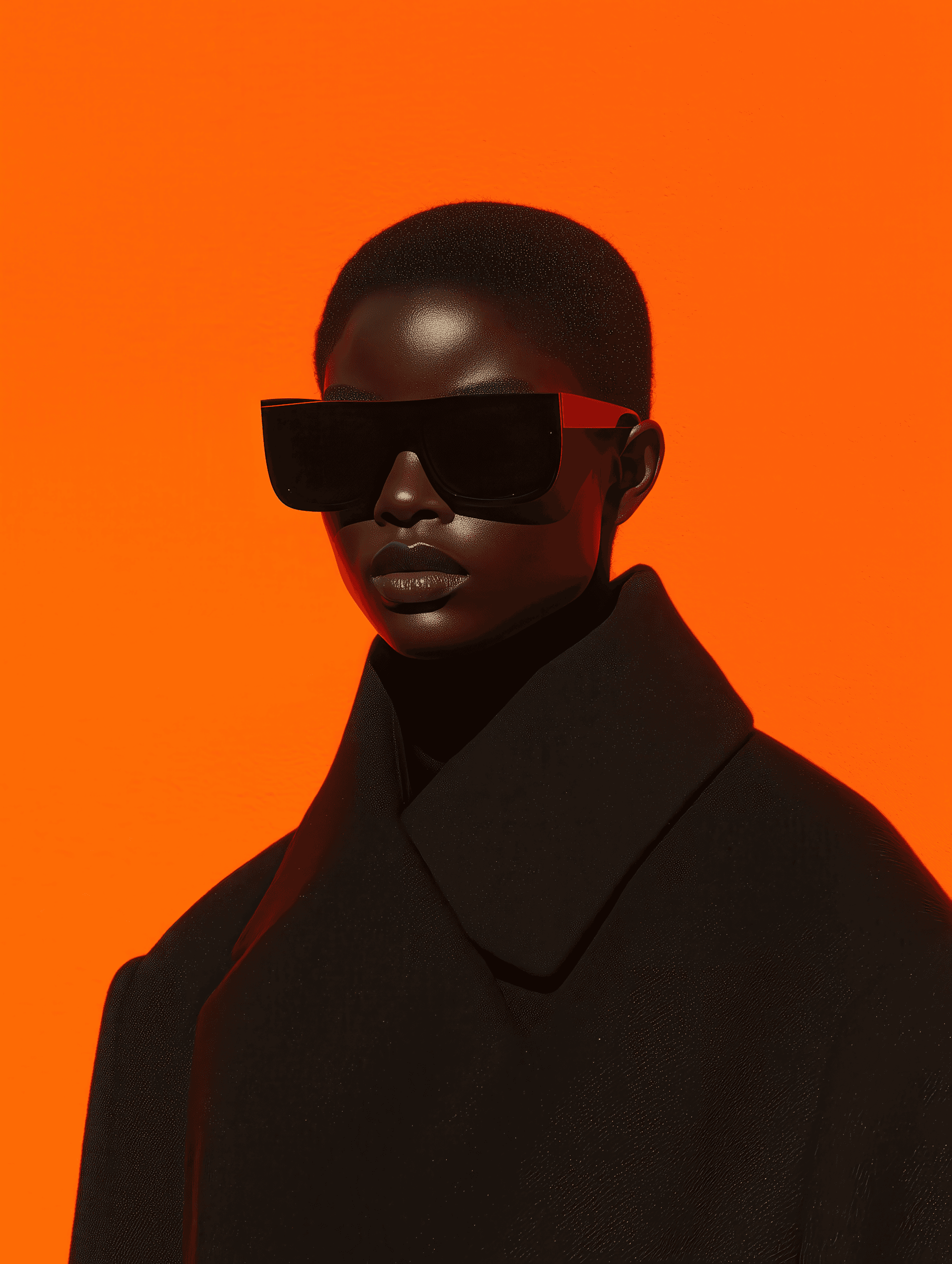 Stylish person with sunglasses on orange.