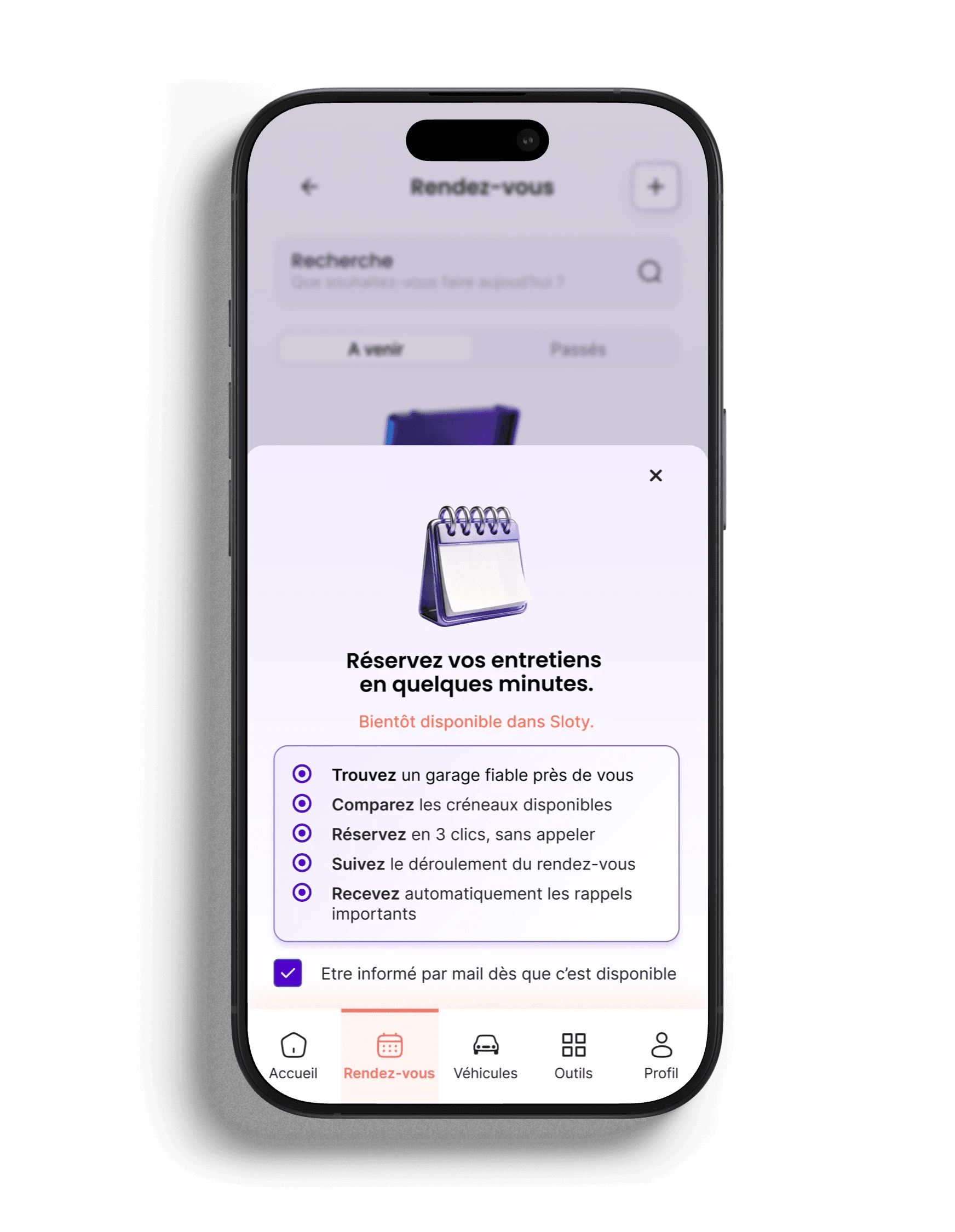 Prise & gestion de rendez-vous simplifiée Réservation d’entretien automobile en ligne avec rappels et suivi des rendez-vous