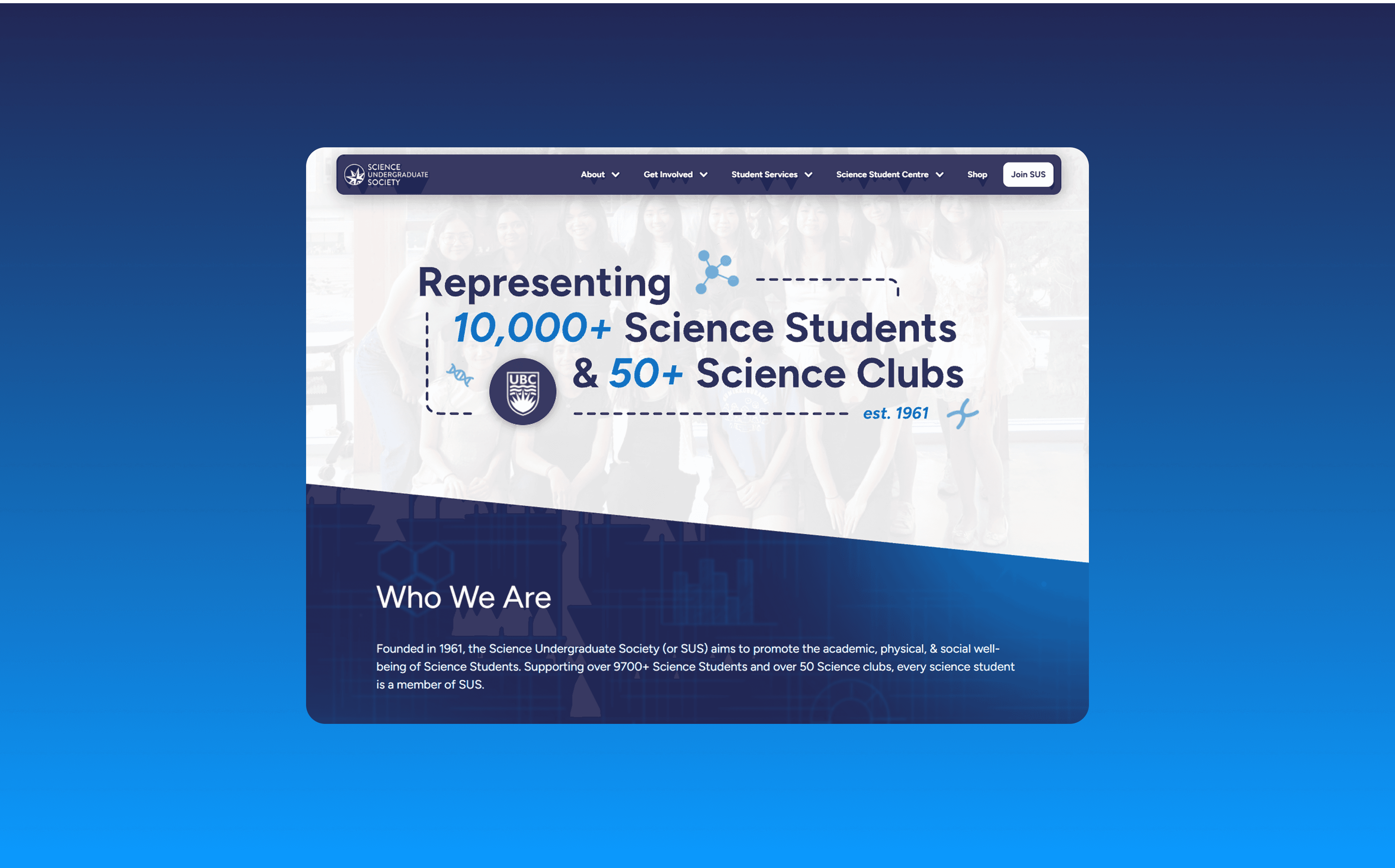 Screen from a fictional website on a pink gradient background