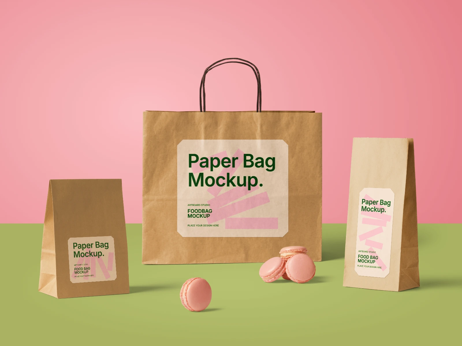 Kraft paper bag mockups with various sizes