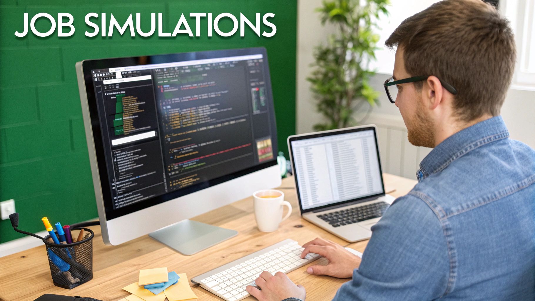 Developer working on a job simulation assessment