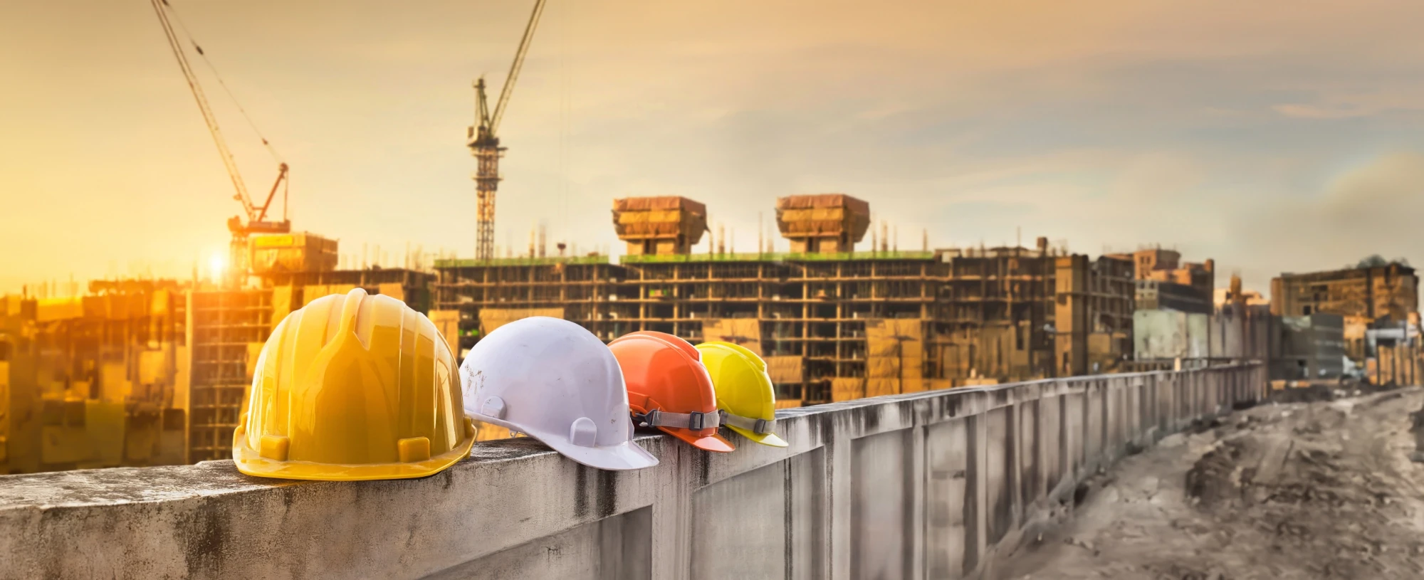 construction project site with hardhats