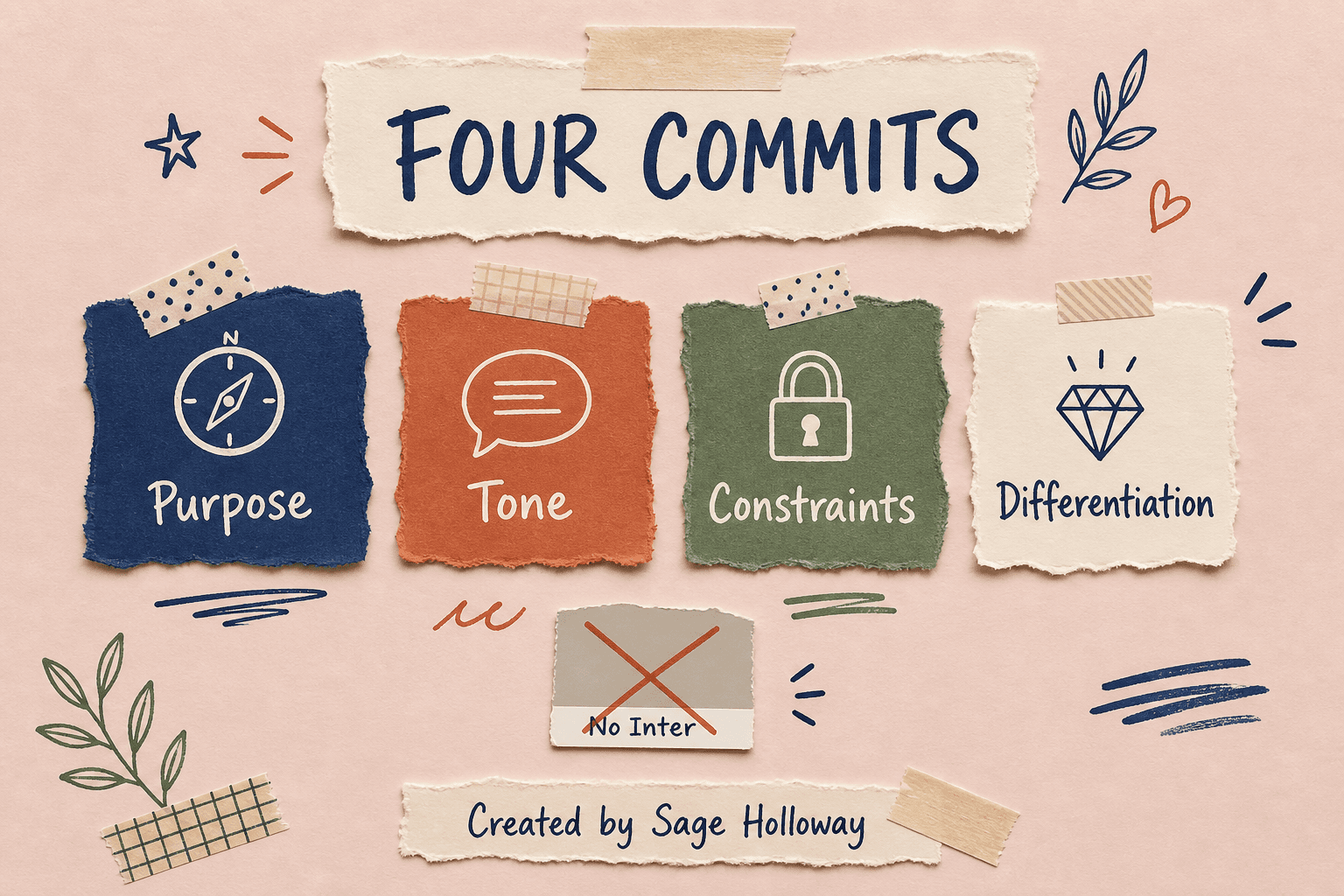 Scrapbook diagram of the Claude Code frontend-design plugin four steps: Purpose, Tone, Constraints, Differentiation
