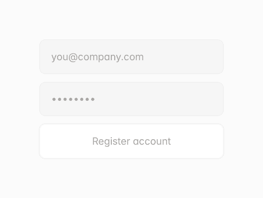 Email and password input fields with a "Register account" button.