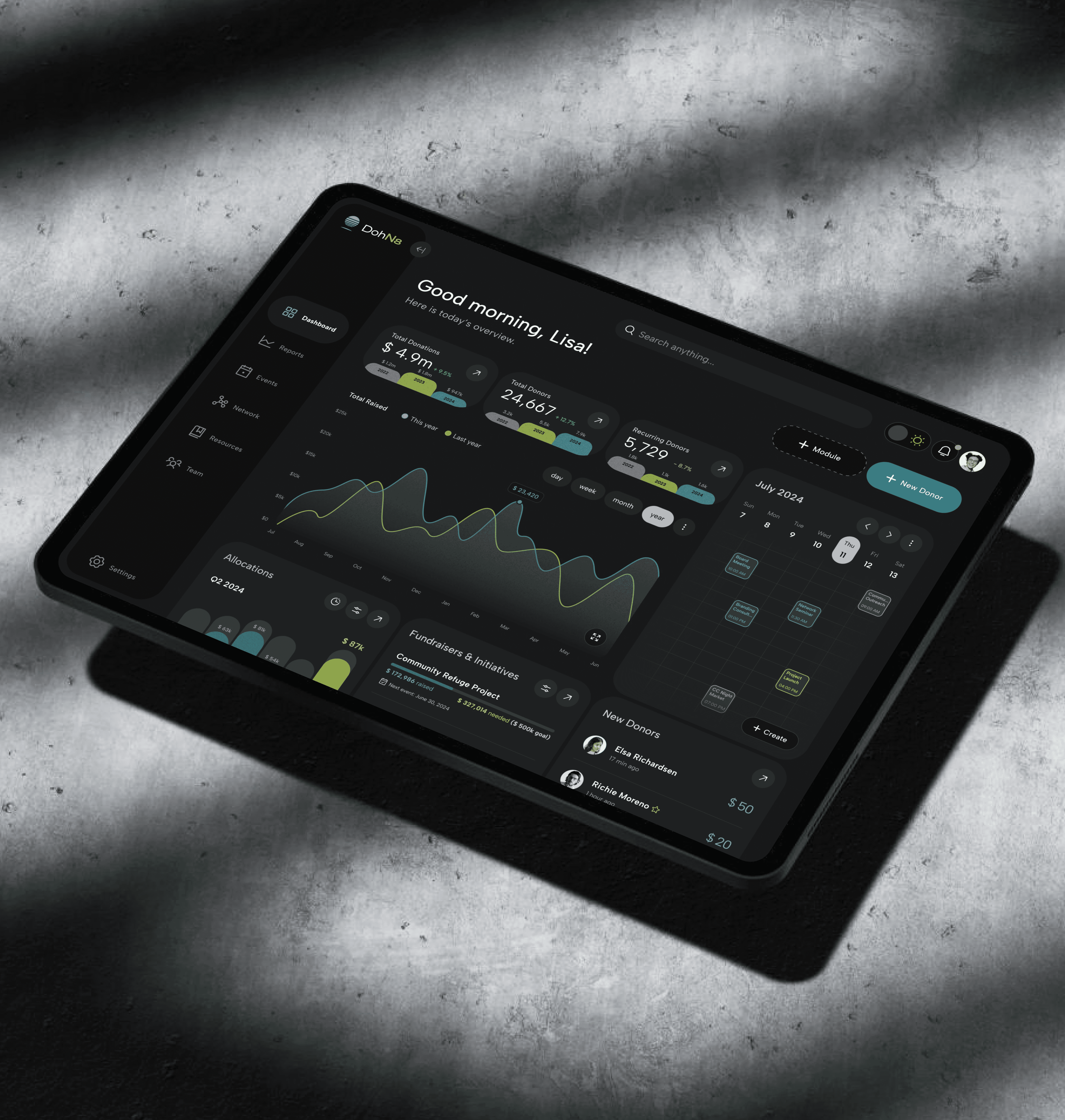 United Refuge Dashboard Tablet Mockup