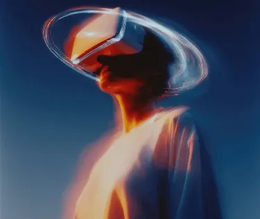 Person in VR headset with glowing halo