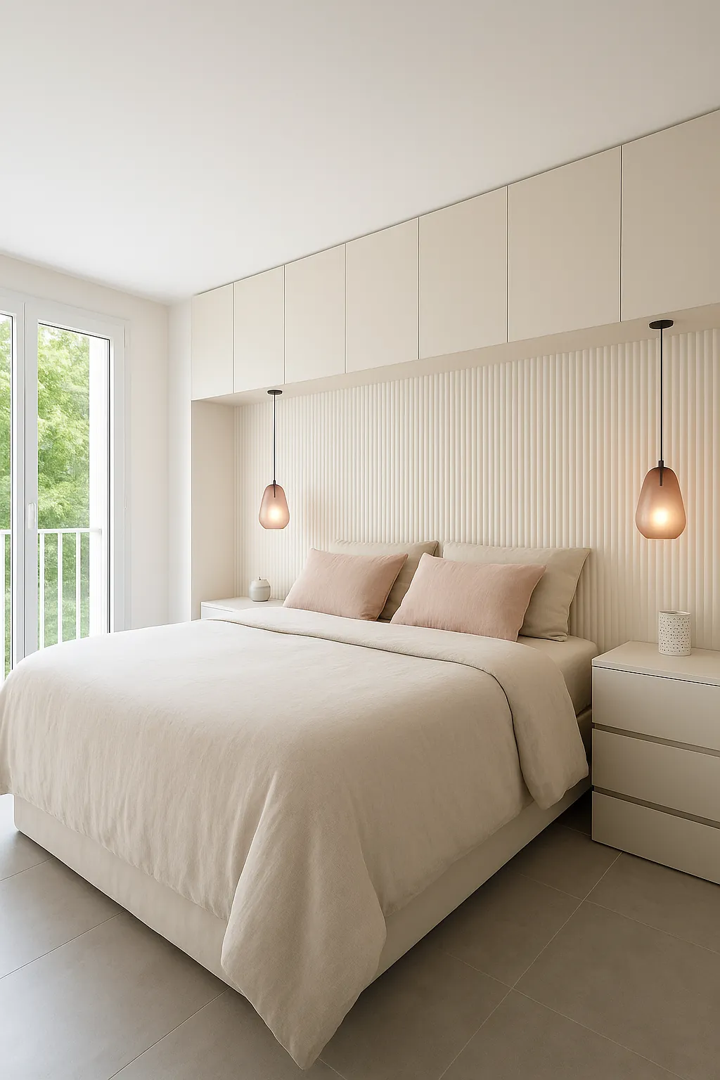 chambre minimaliste beige – rénovation appartement paris architecte intérieur