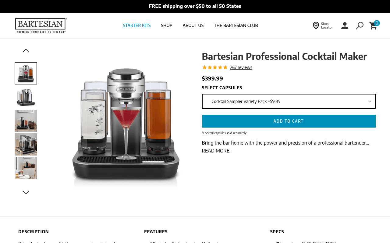 Bartesian Cocktail Maker official product page screenshot