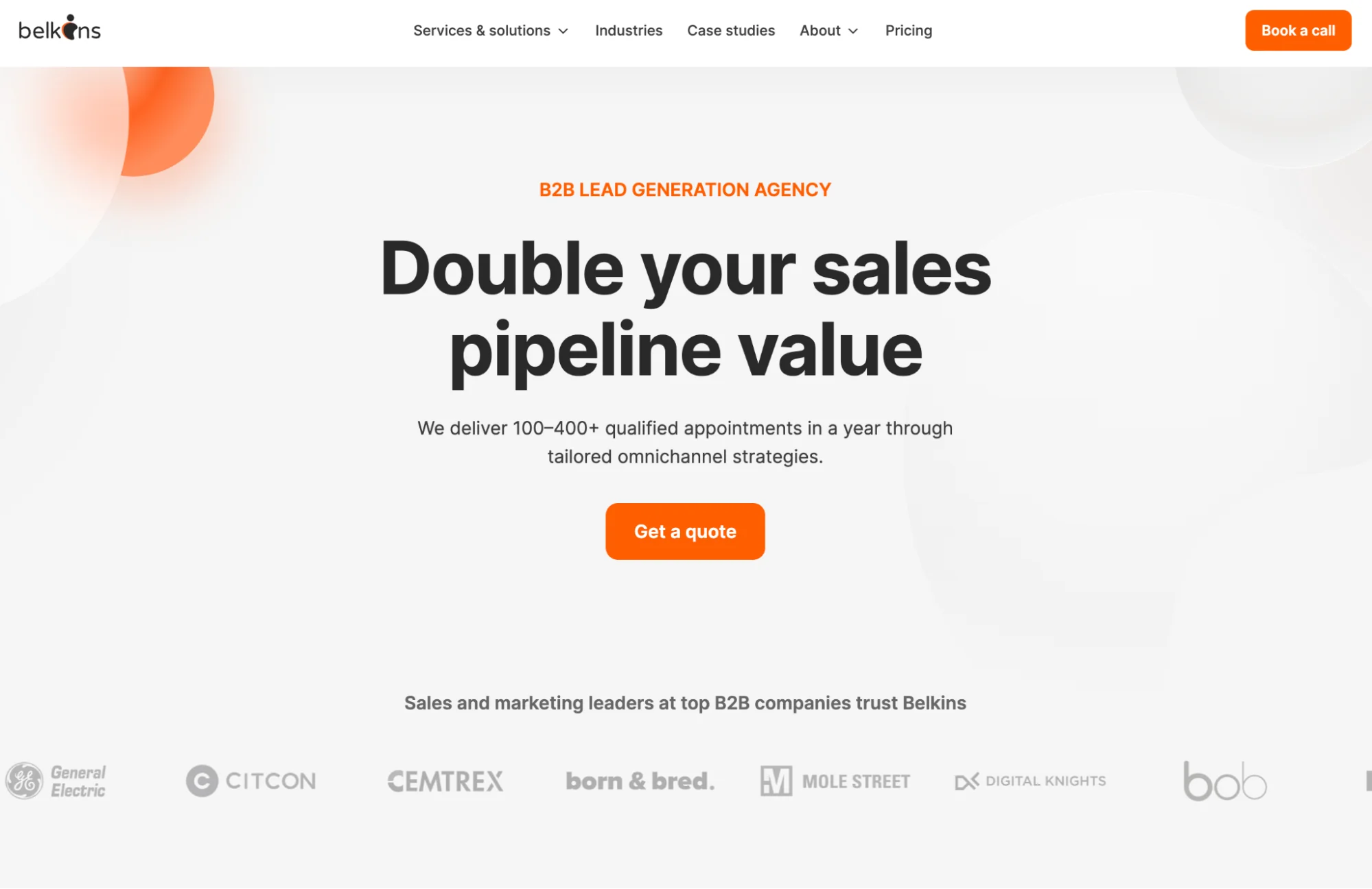 Belkins homepage: popular lead generation agency and Grow Surely alternative