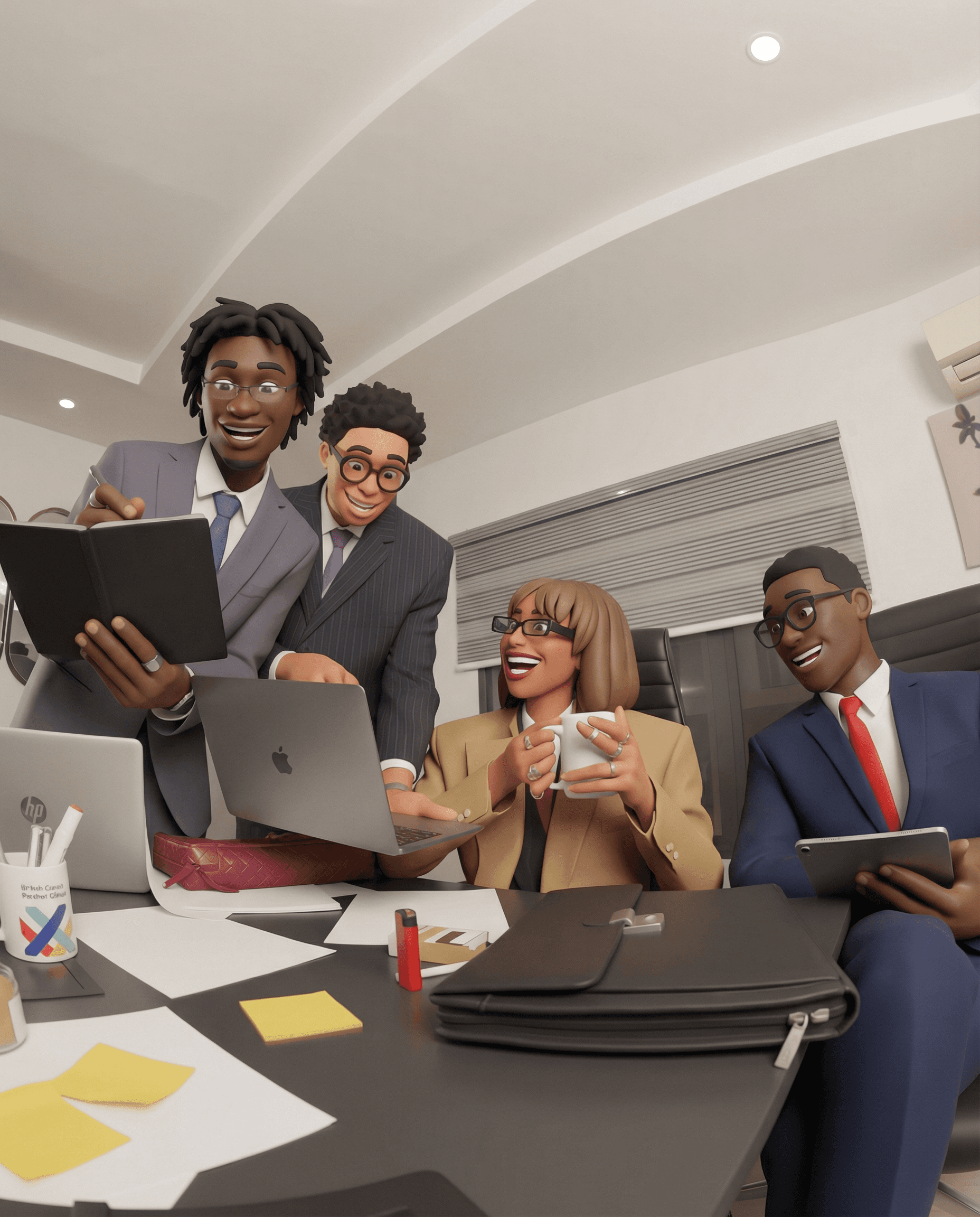 Creative workspace with large windows and a wall full of inspiration boards.