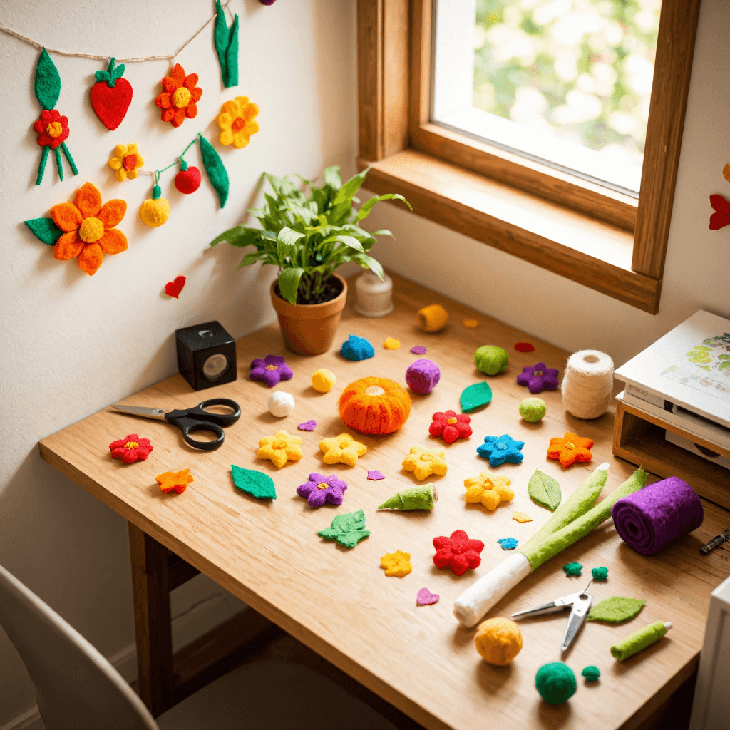 product photography of a set of felt scallions