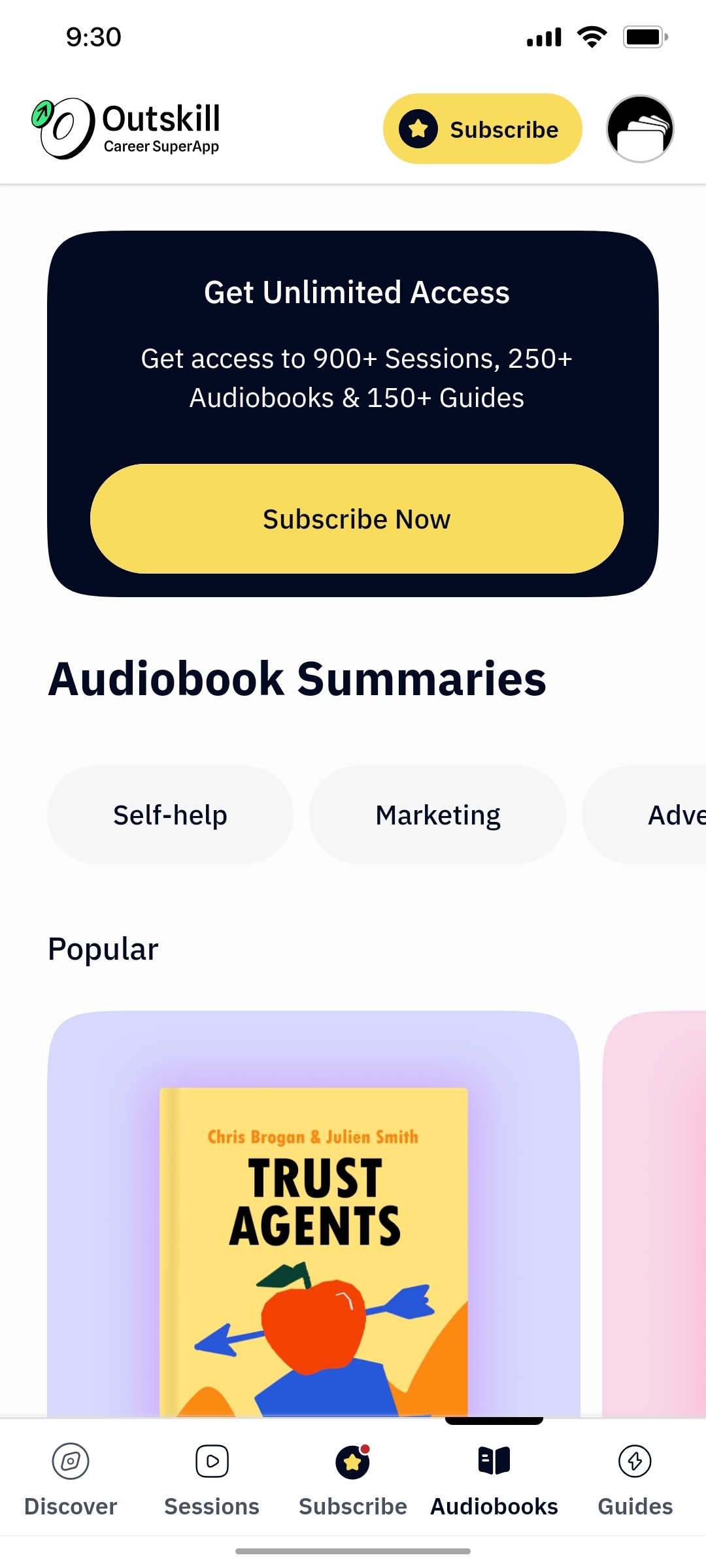 Outskill Audiobooks screen