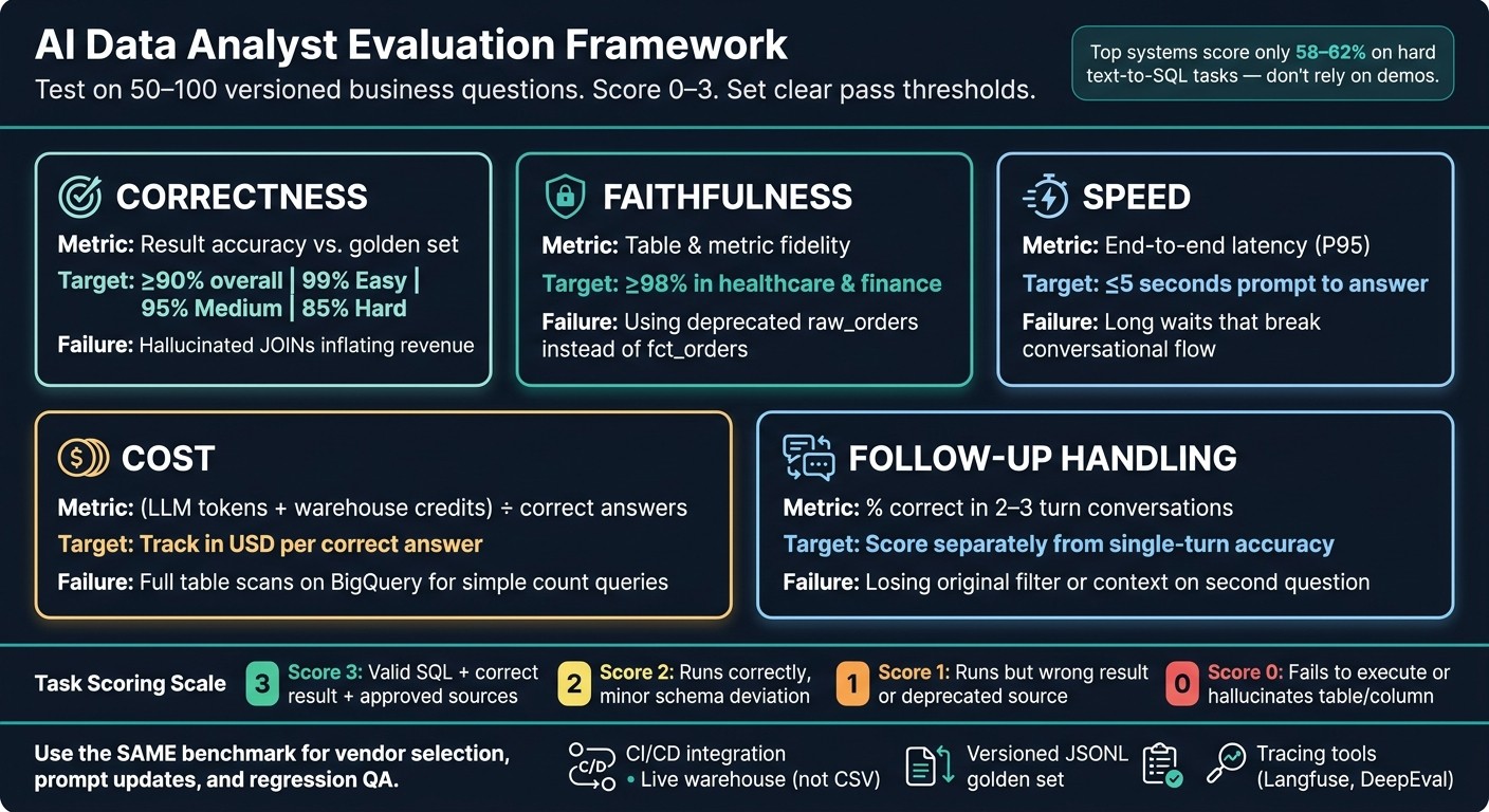 AI Data Analyst Eval Framework: 5 Key Dimensions & Benchmarks