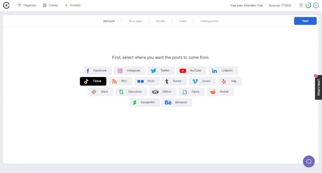 Select TikTok as content source