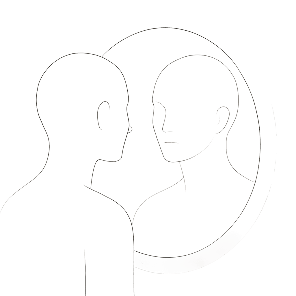 Man looking in the mirror