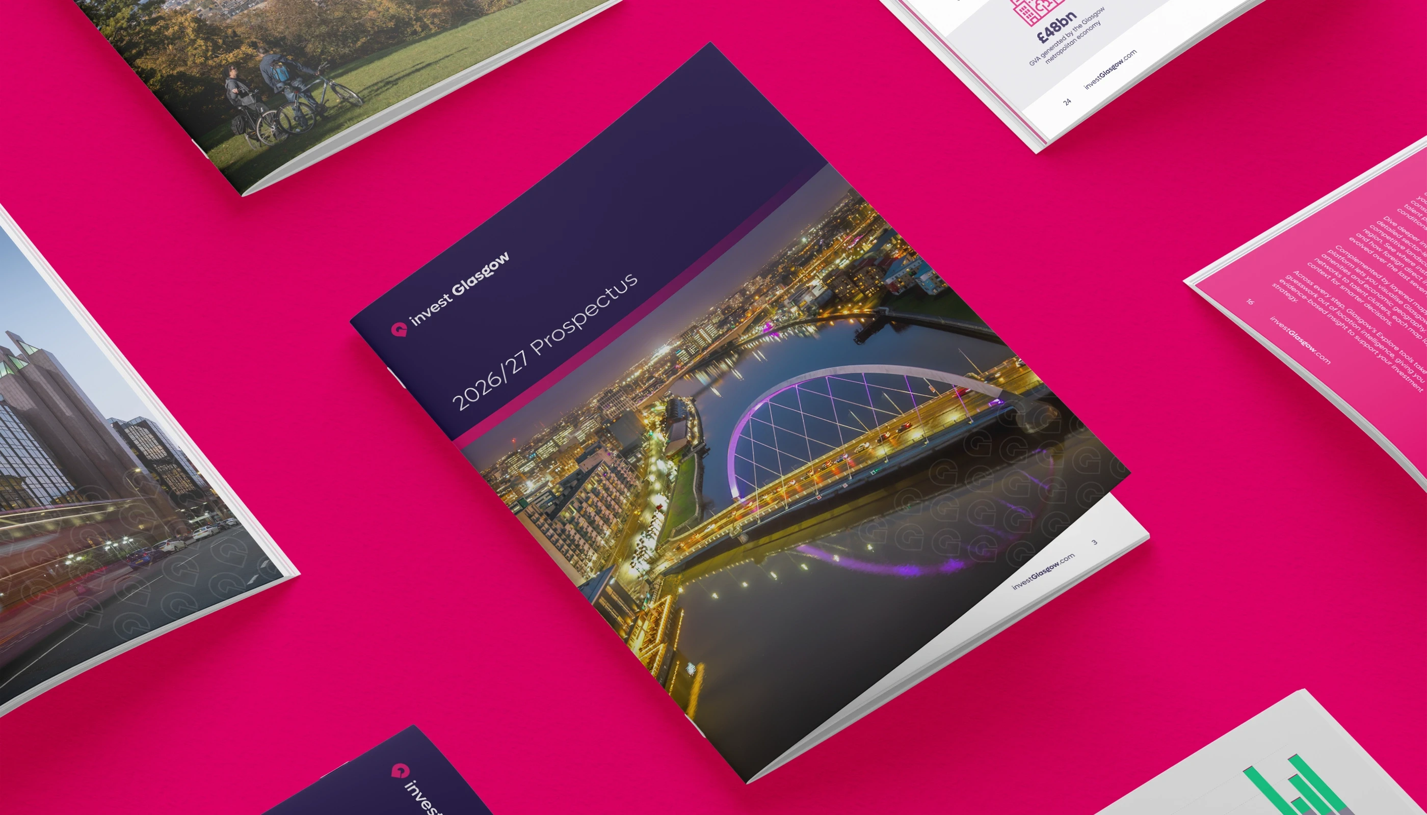 Concept brand visuals for Invest Glasgow brochure