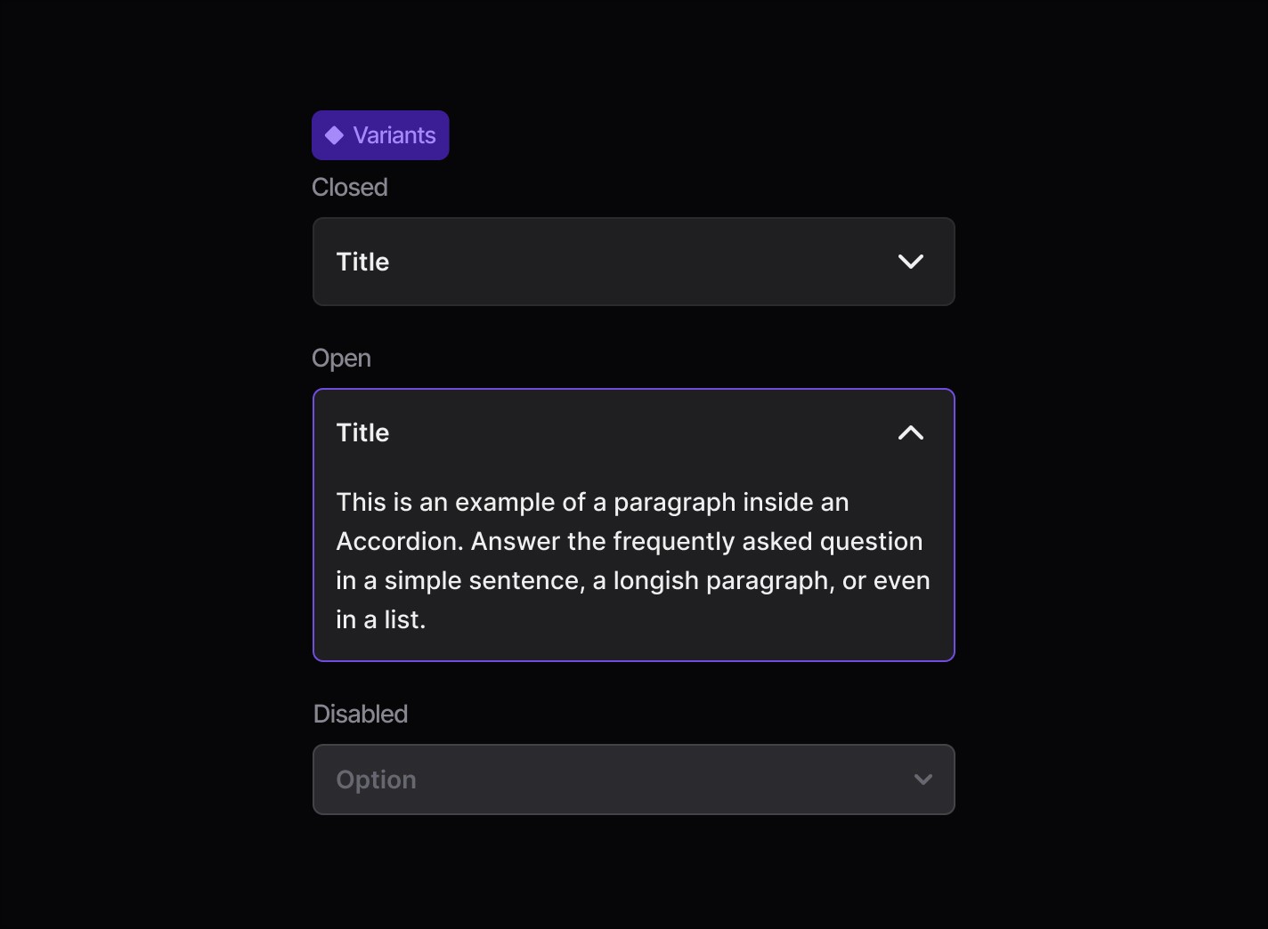 An accordion-style UI component with two sections. The top section, labeled ‘More info,’ has a red circle with a slash icon indicating a poor label choice. The bottom section, labeled ‘Shipping & Returns,’ has a green checkmark icon indicating a good label choice. Both sections have a ‘+’ icon on the right, suggesting they can be expanded.