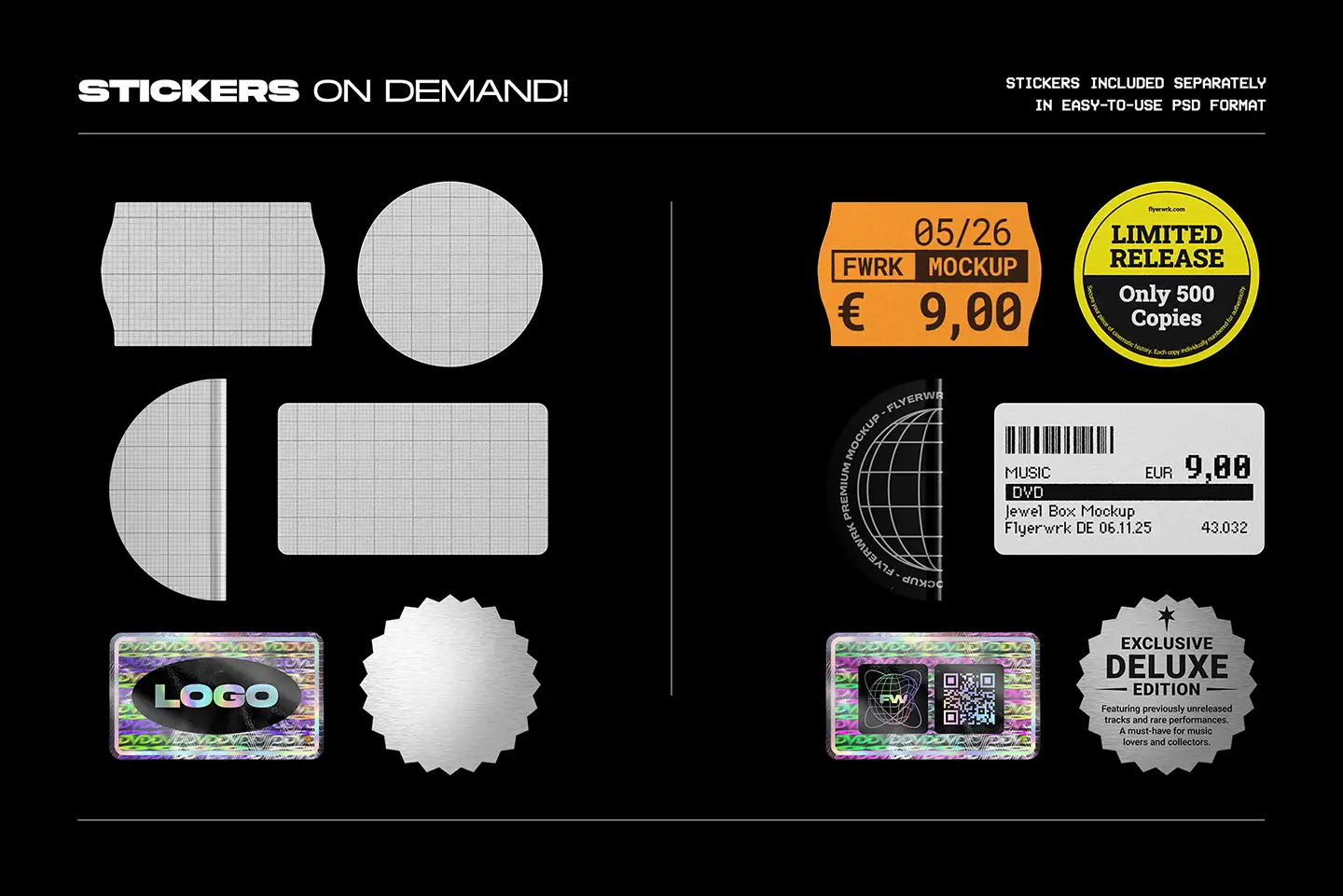 DVD jewel case mockup customizable sticker graphics and label elements included