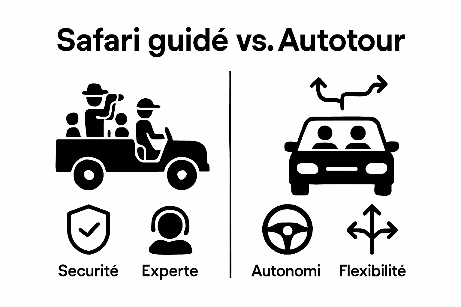 Infographie comparative : safari accompagné ou en autonomie ?