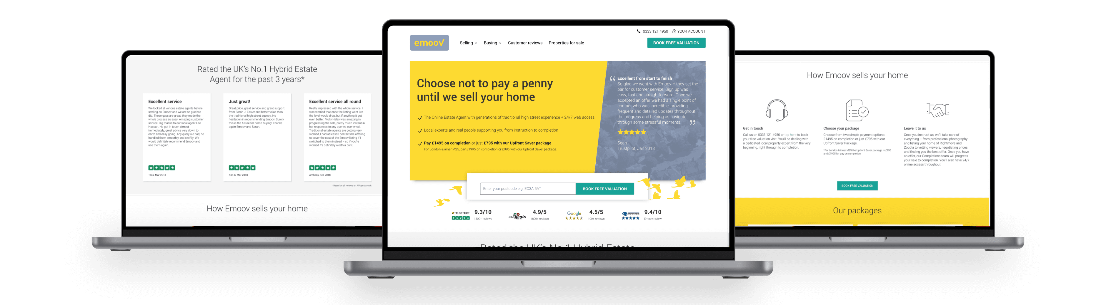three desktop views of old homepage design
