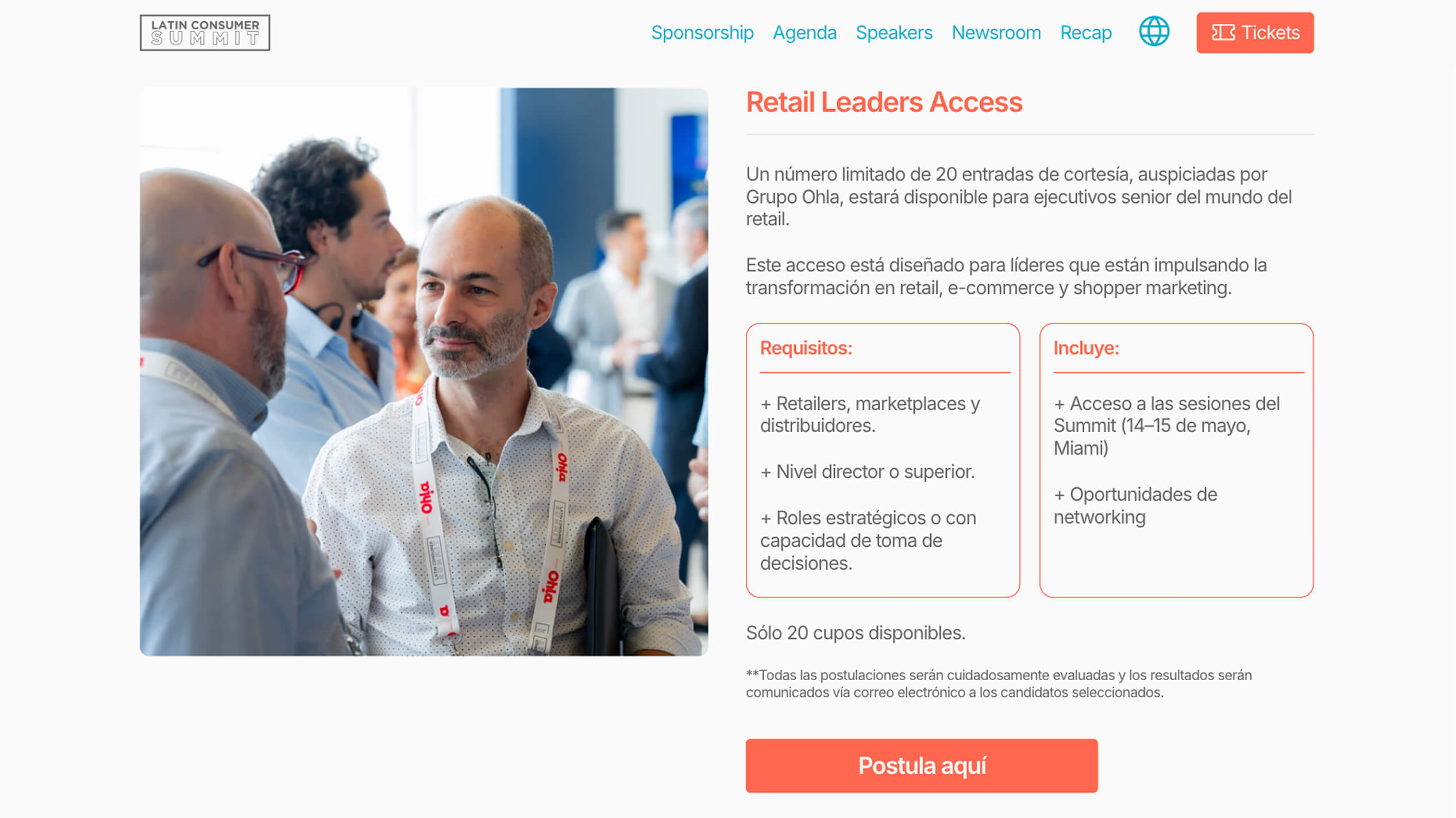 Diseño web desktop Ohla sección Sponsorship Retail Leaders Access