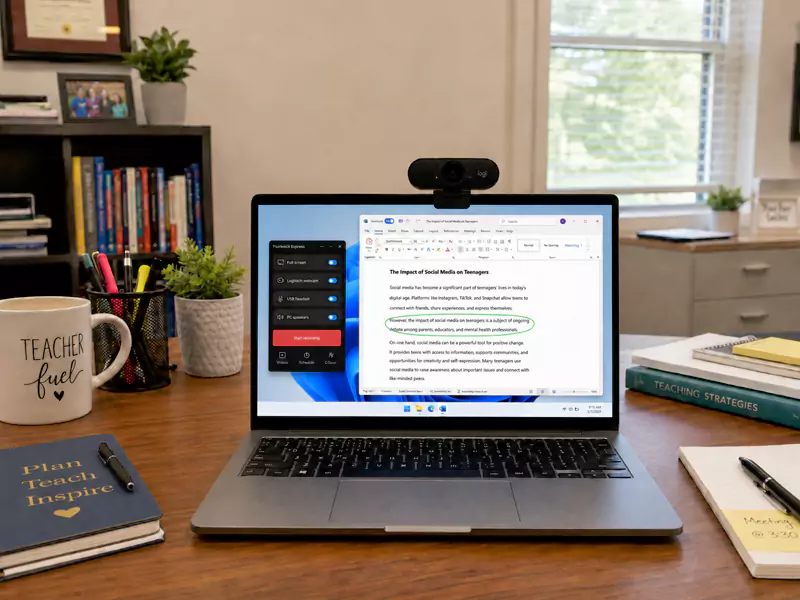 laptop ready to record an educational video with Flashback Express