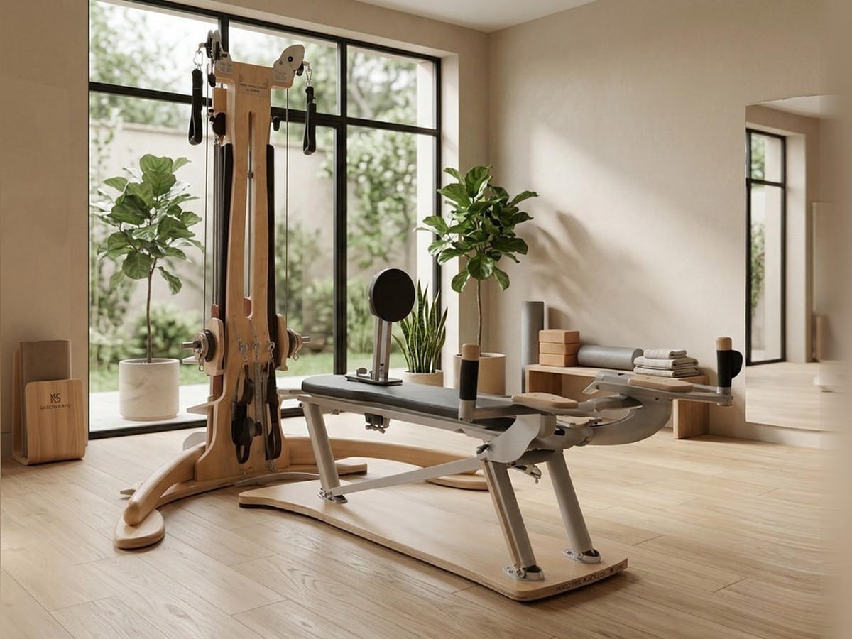 Station de Mobilité Align — Érable, équipement de studio Pilates en érable dans un studio de Pilates professionnel