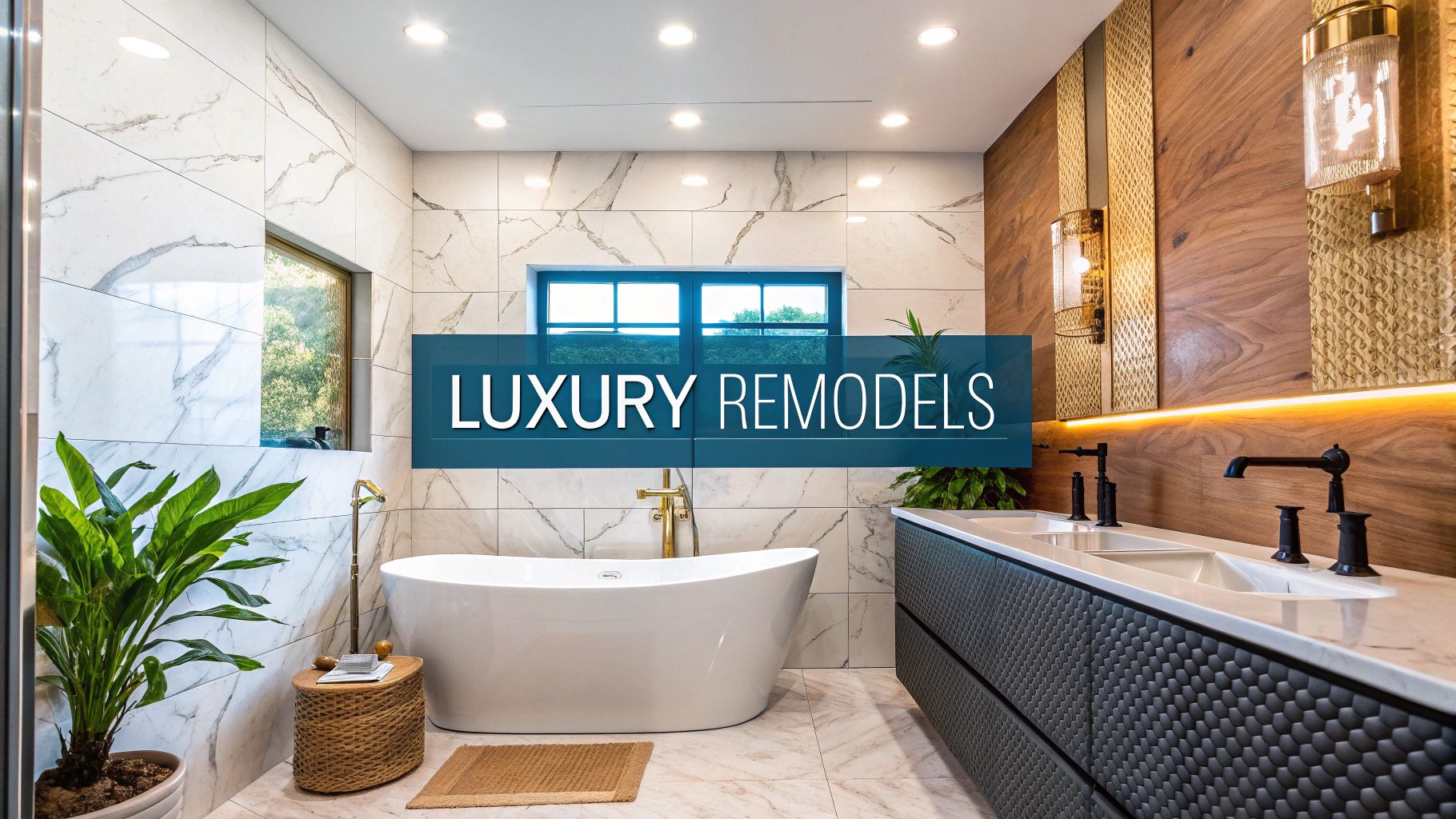 a luxury bathroom with marble walls