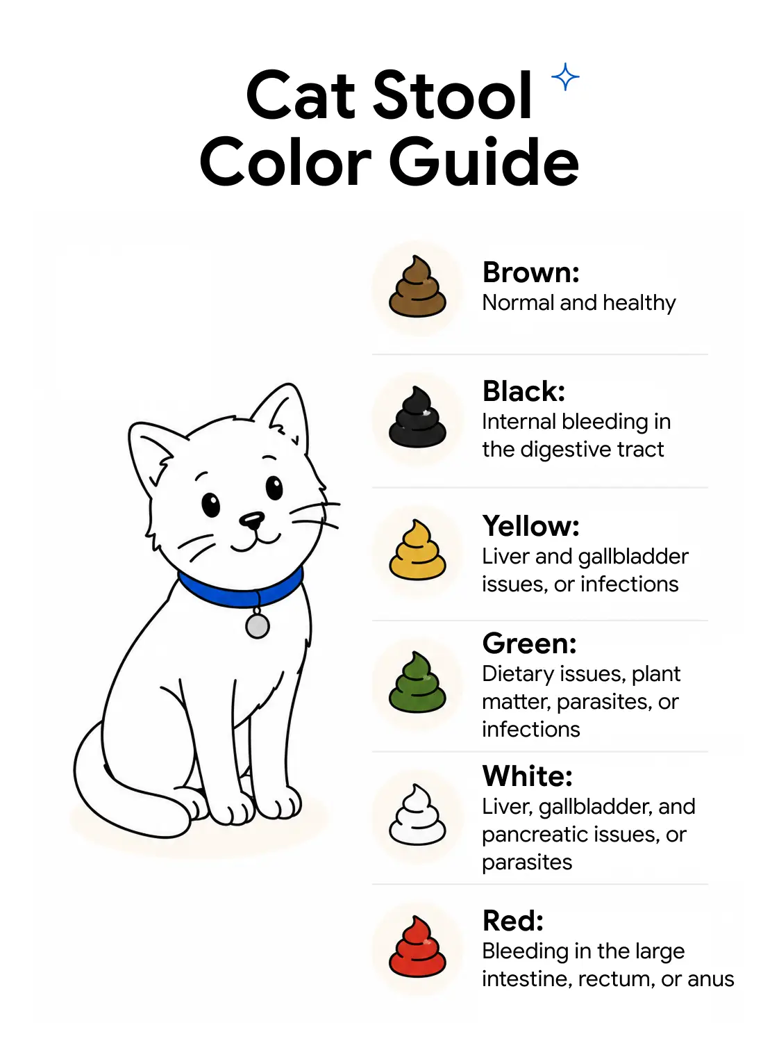 An infographic showing the different colors of cat stool and their meanings.