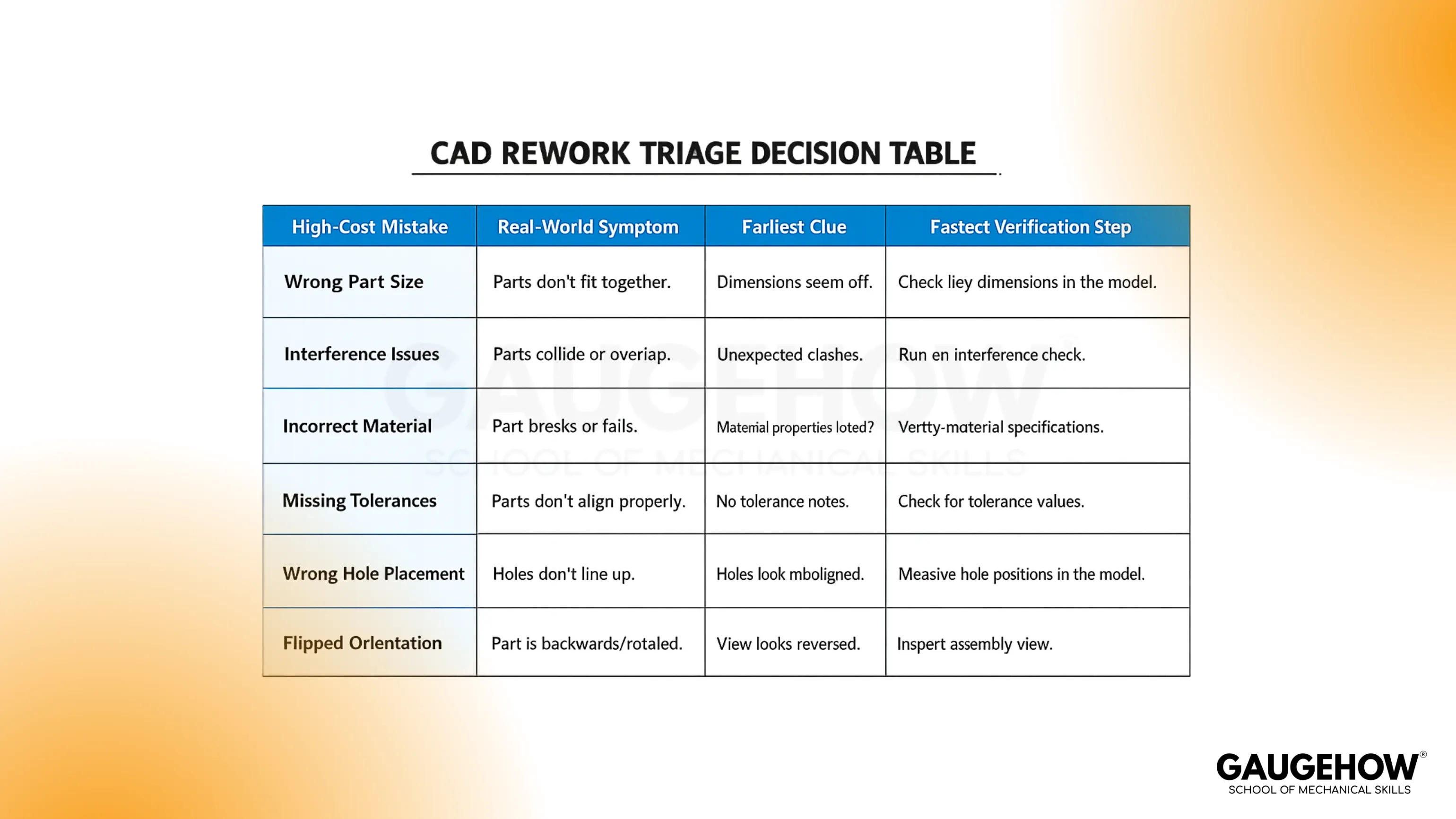 CAD rework triage decision table