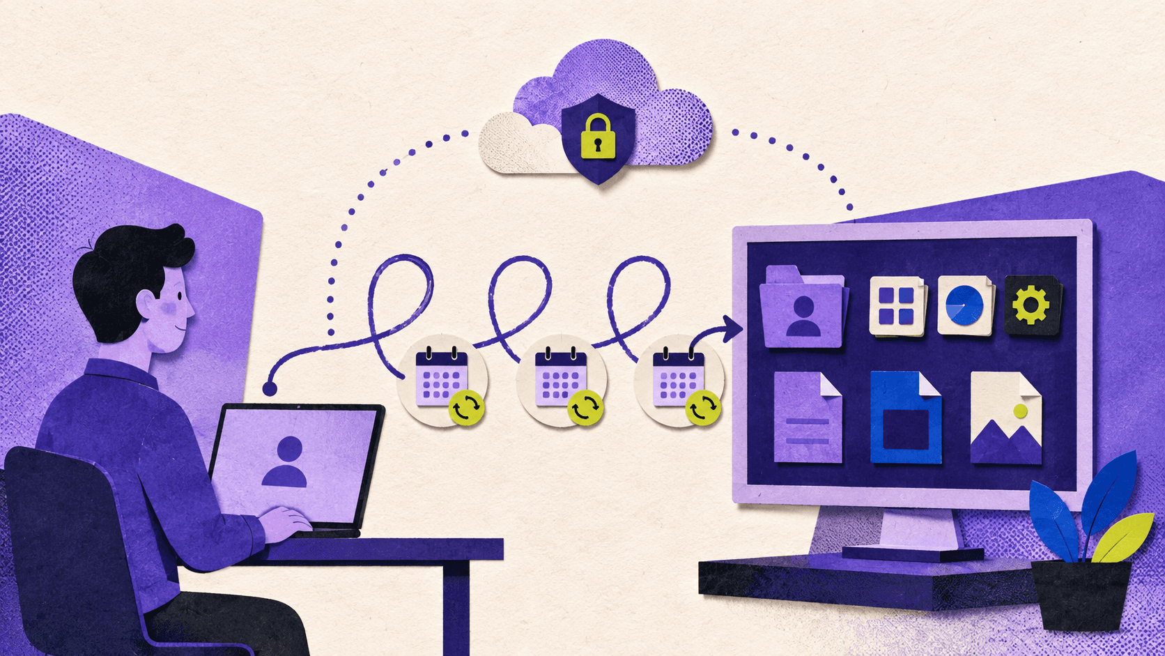A user reconnecting to the same persistent virtual desktop with saved applications, settings, and files.