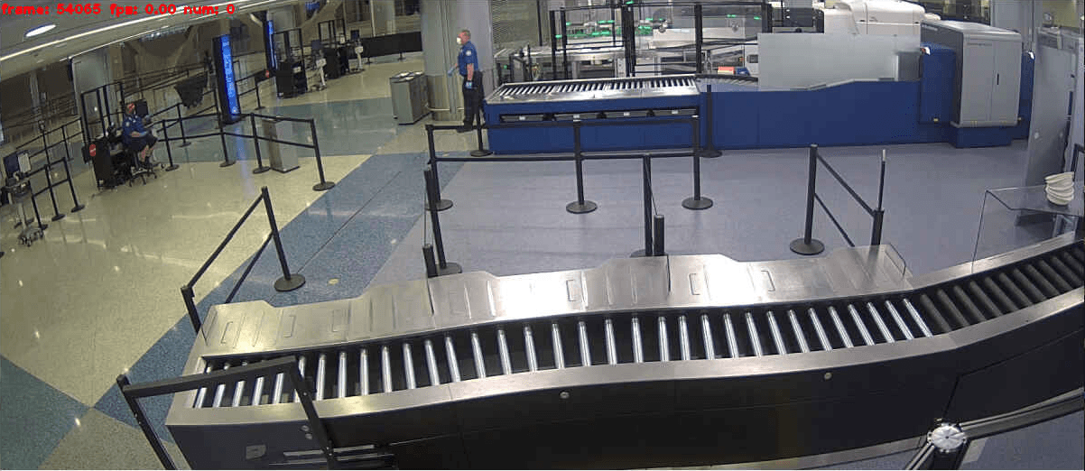 Lauretta AI video-analytics view of passenger screening equipment at Harry Reid International Airport in Las Vegas.