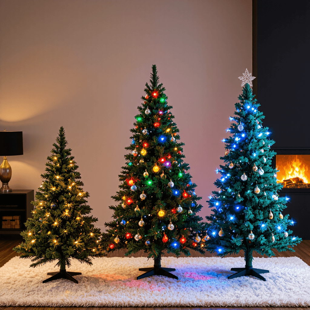 product photography of set of artificial Christmas trees