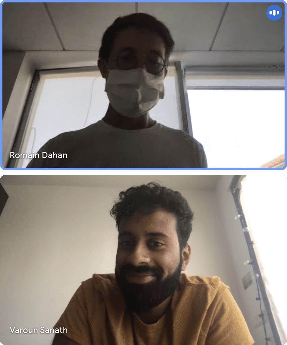 Product Managers Romain Dahan and Varoun Sanath on a video call