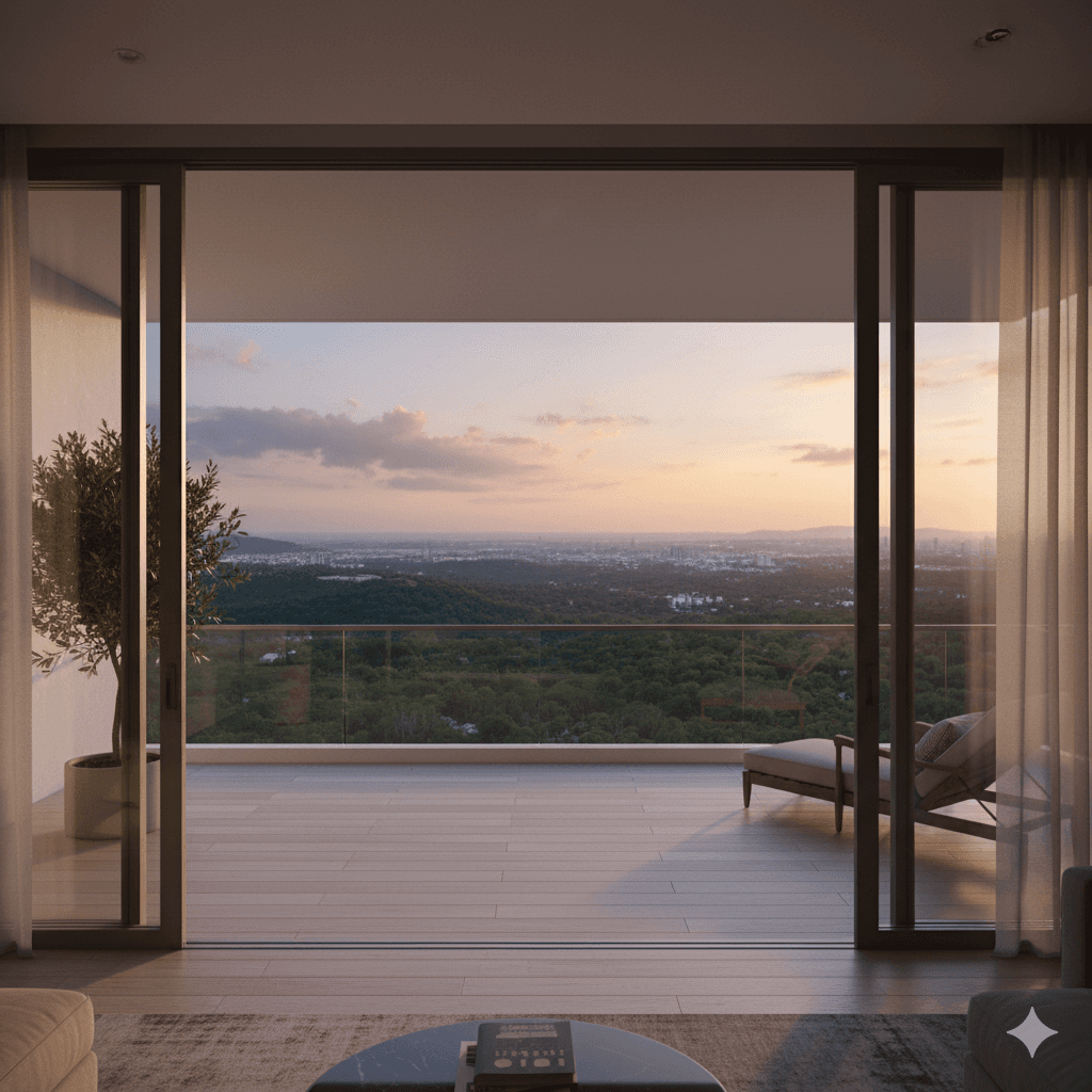 Three-side open balcony view, green landscape, M3M Maple Sector 79.