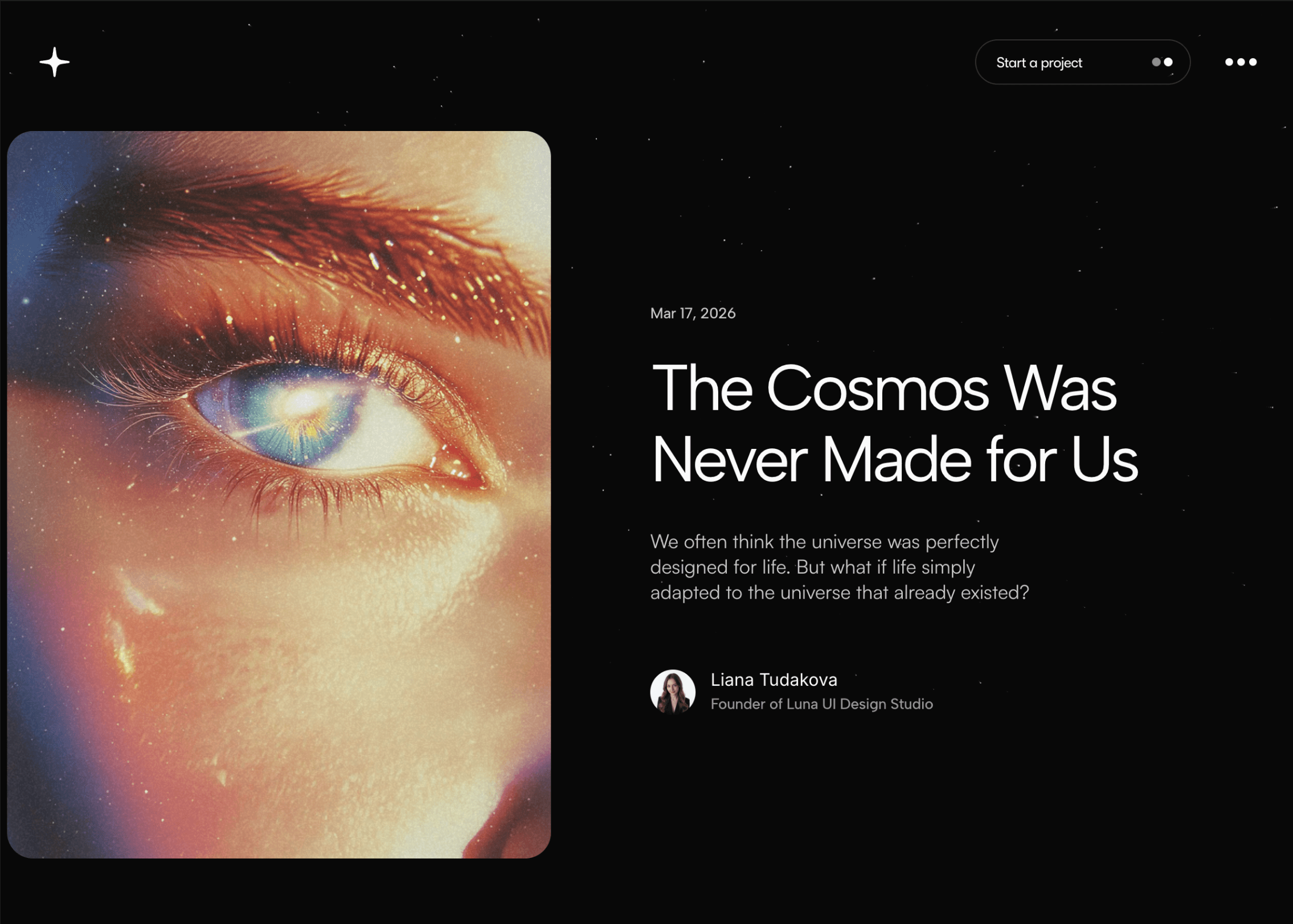 Journal article layout with cosmic visual and editorial design